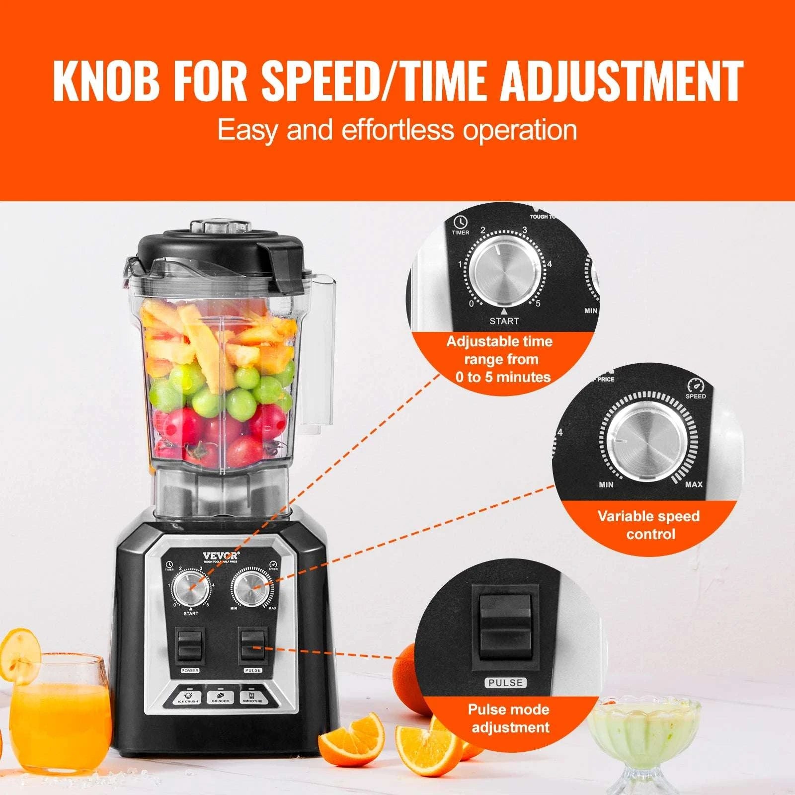 2L Professional Smoothie Blender 2200W High Power Countertop Mixer-WHITE / United States