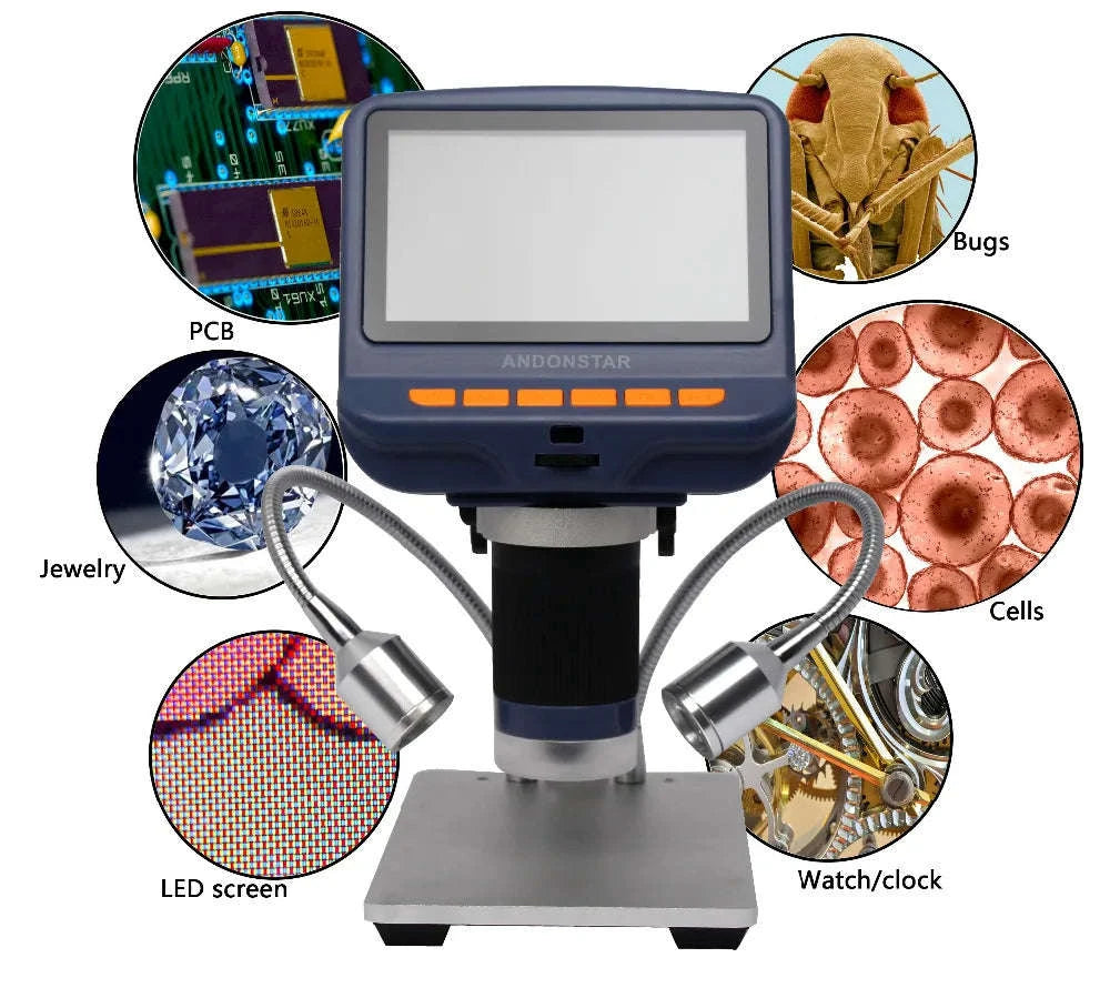 2MP 1080P USB Digital Microscope with 4.3" Screen for Soldering and Inspection-Silver