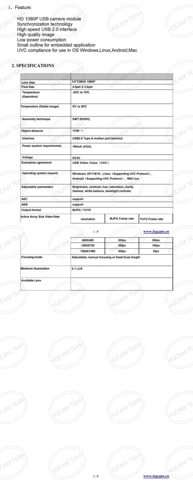 2MP 9mm USB Industrial Mini Camera with Type‑C Connectivity-USB 2.0
