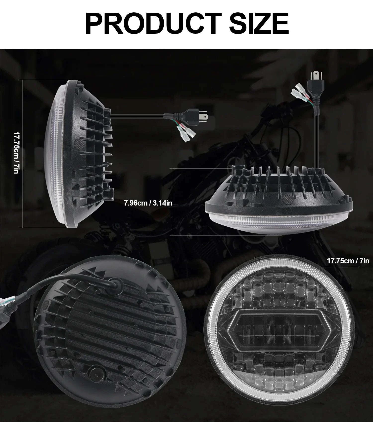 2PCS 7 Inch LED Round Headlight with DRL and Angel Eye-2PCS(A Pair)