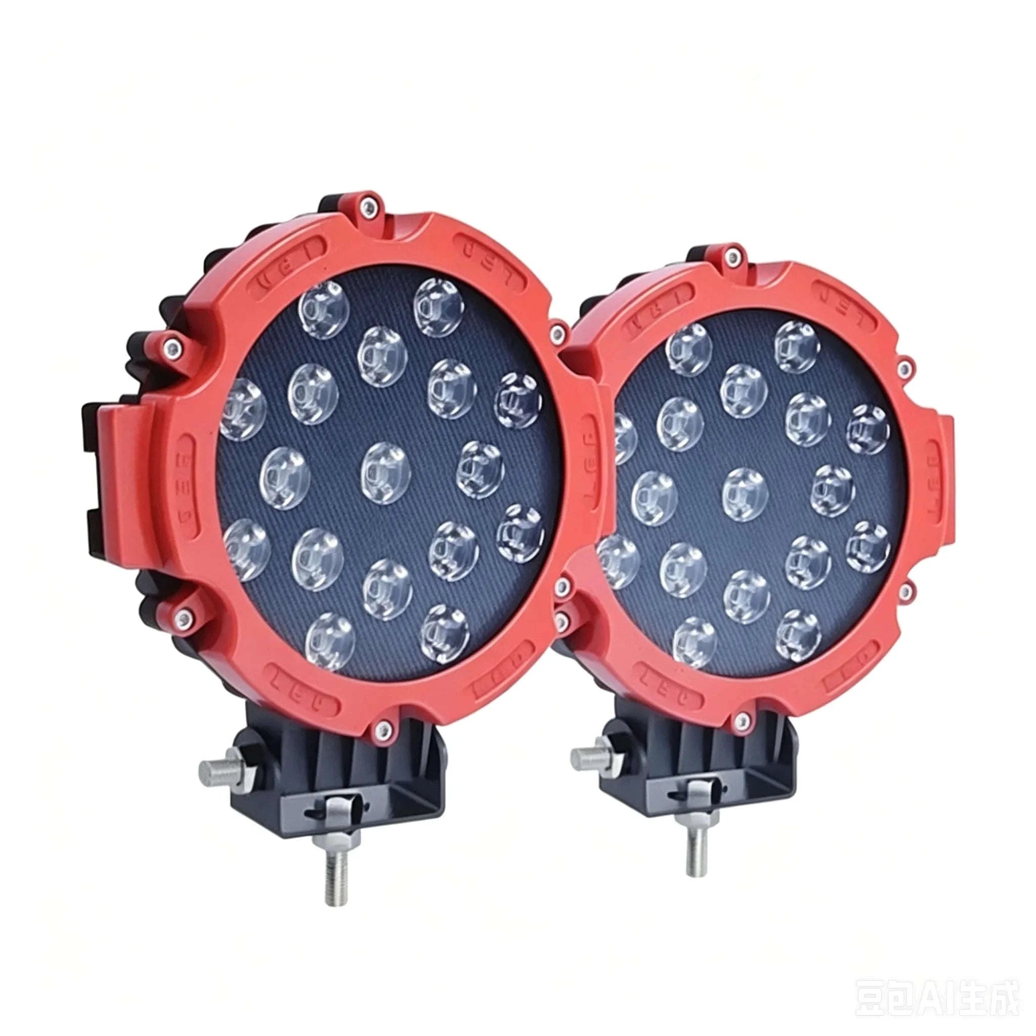 2PCS 7 Inch Round LED Offroad Lights 51W 5100LM Spot Pods-Red shell 2PCS