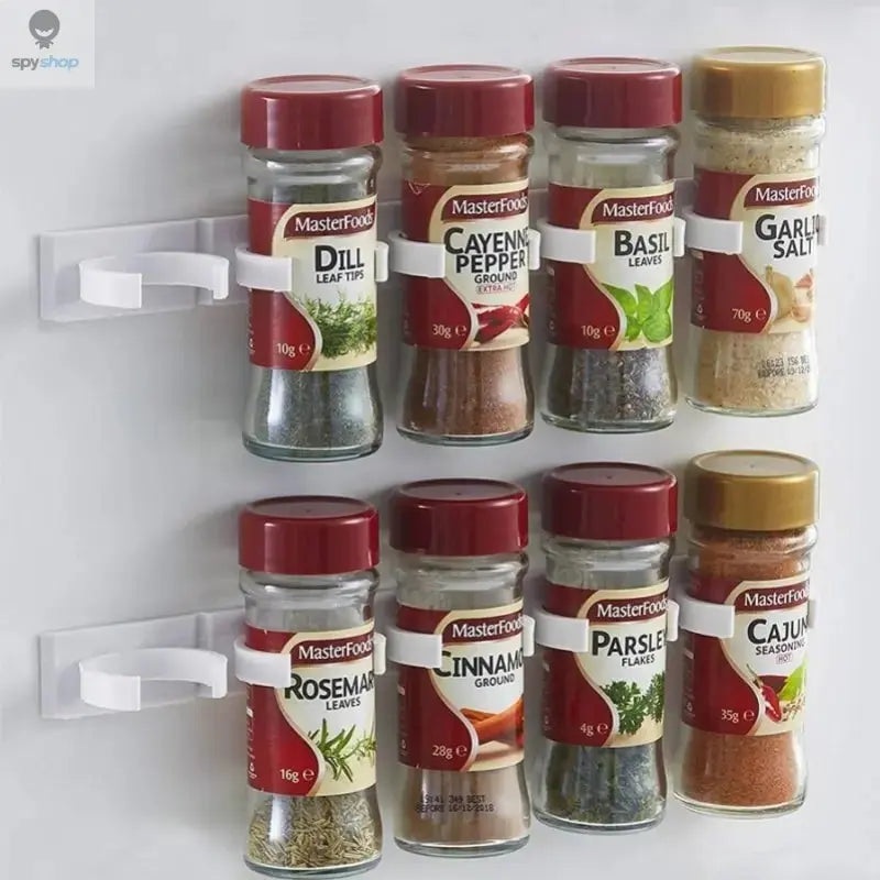 2pcs Grey Plastic Kitchen Jar Rack Wall-Mounted Adhesive Seasoning Bottles Holder Spice Bottle Holder Tool Kitchen Storage Rack Spy-shop.com