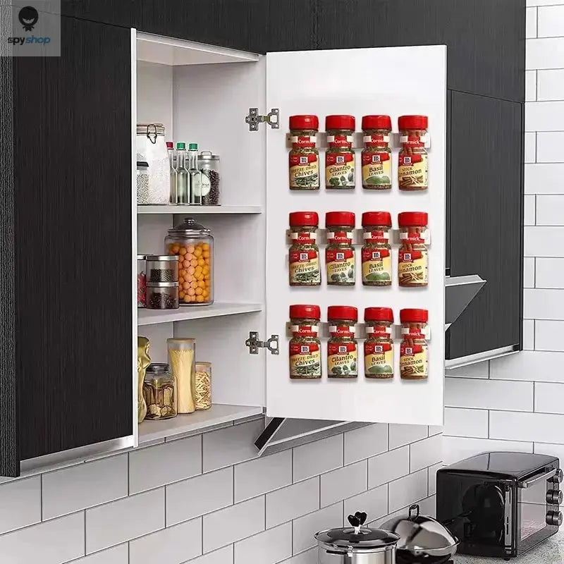 2pcs Grey Plastic Kitchen Jar Rack Wall-Mounted Adhesive Seasoning Bottles Holder Spice Bottle Holder Tool Kitchen Storage Rack Spy-shop.com