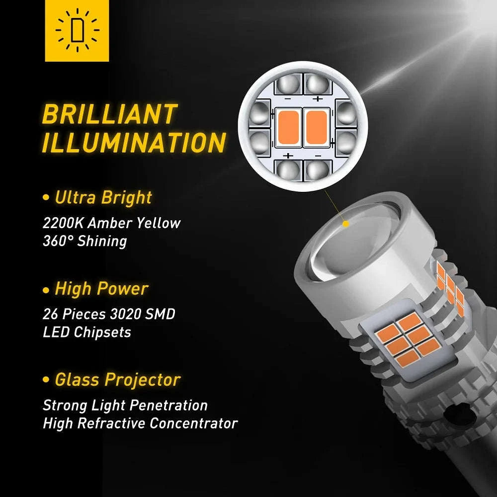 2pcs Amber LED Turn Signal Bulbs 12V 1156 BA15S-1156 BAU15S PY21W