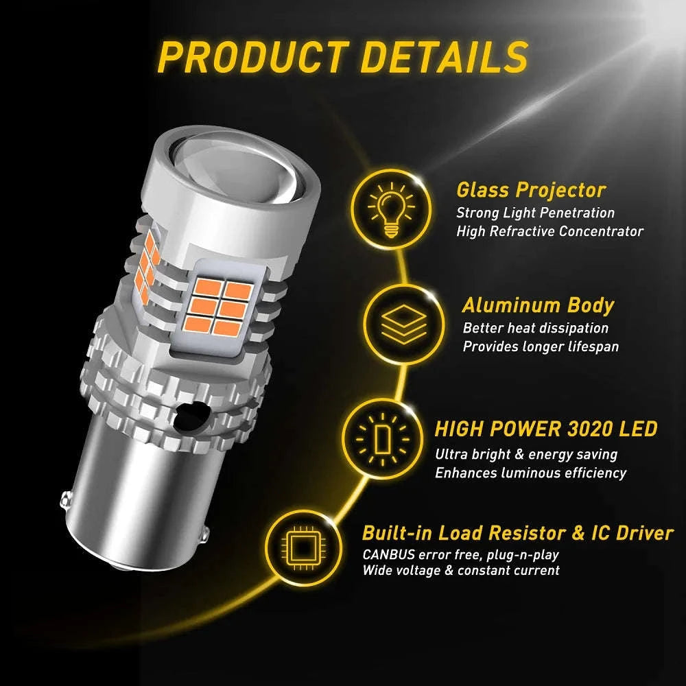 2pcs Amber LED Turn Signal Bulbs 12V 1156 BA15S-1156 BAU15S PY21W