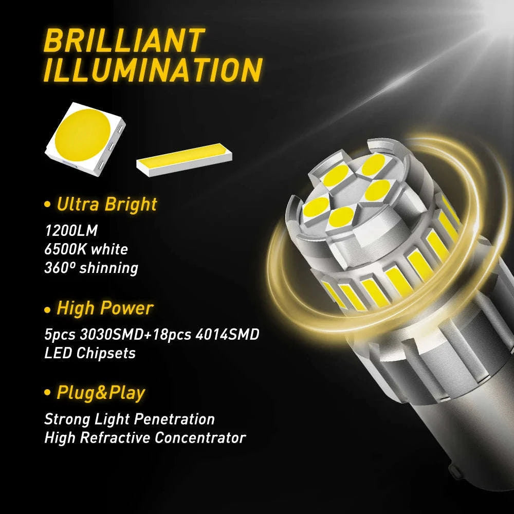 2pcs Canbus LED Bulb 1200LM 12V White 6500K-T15 / China Mainland / 6500K