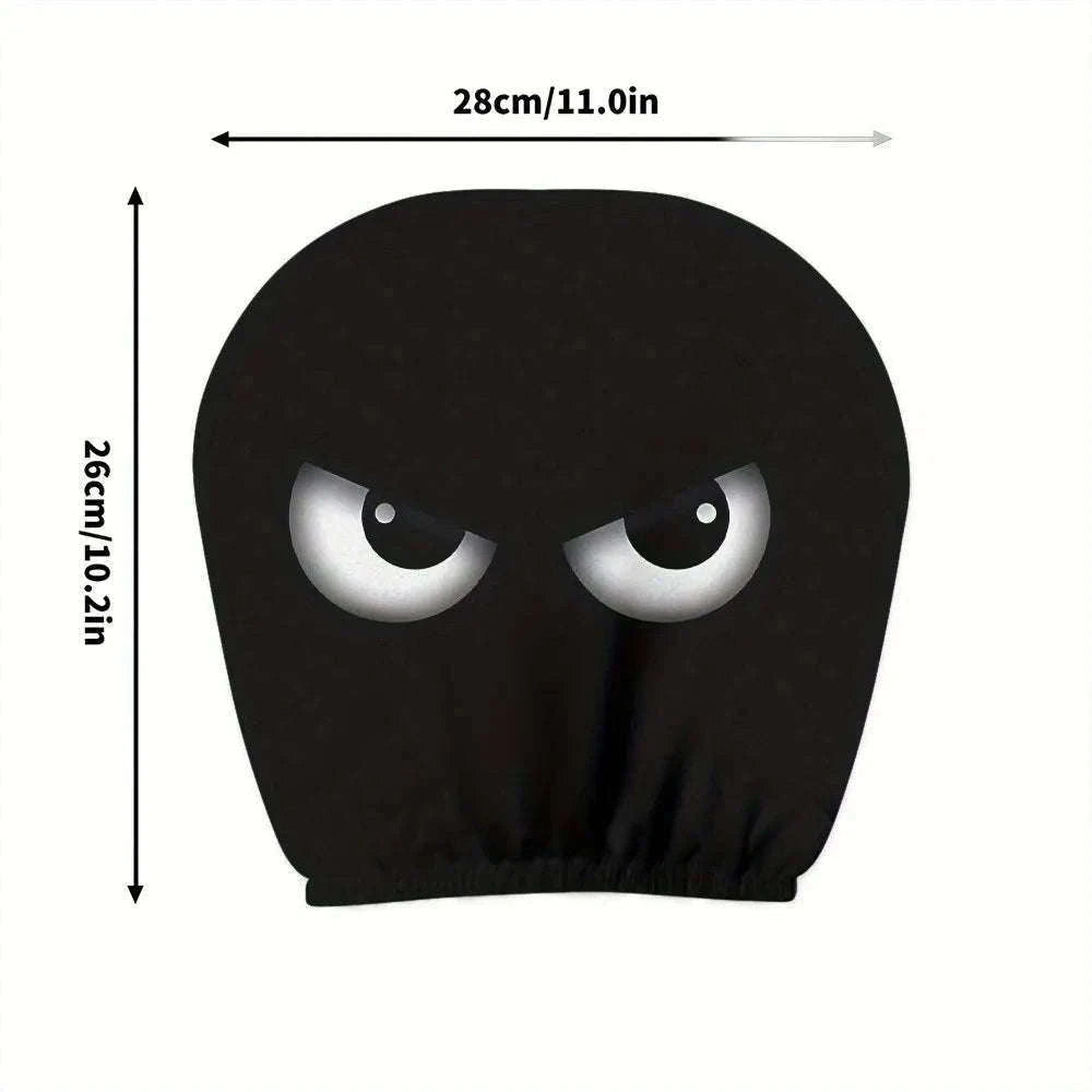2PCS Cartoon Print Car Headrest Covers with Slanted Eyes-Black 2PCS