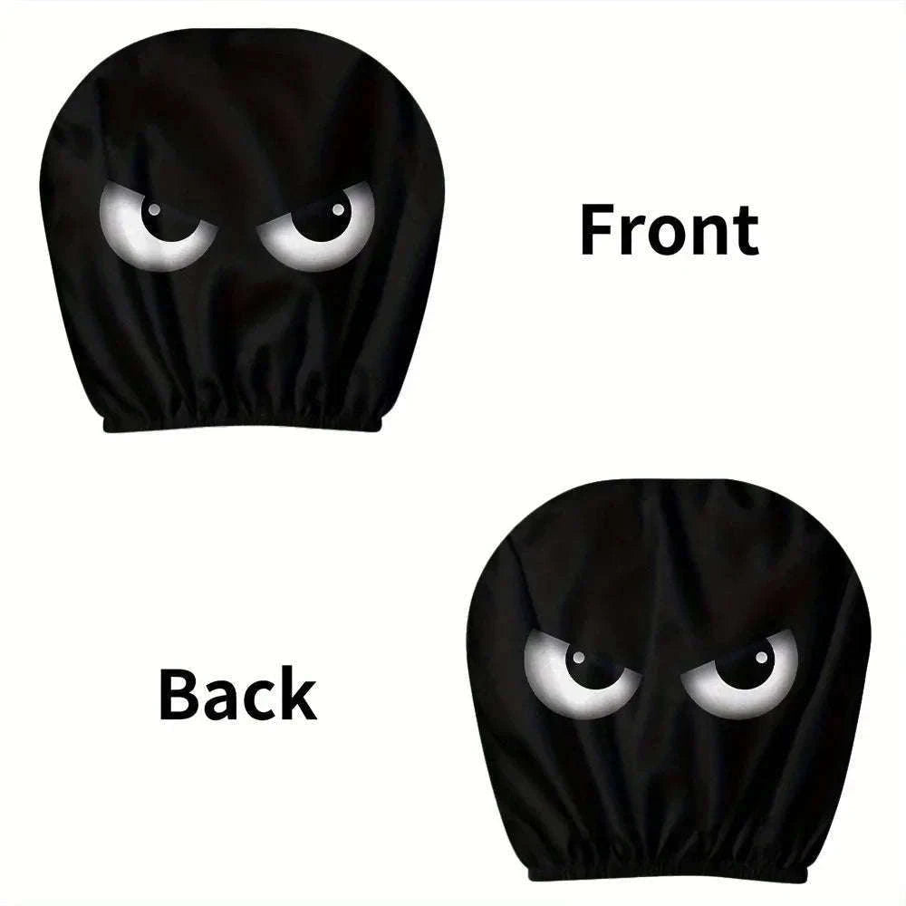 2PCS Cartoon Print Car Headrest Covers with Slanted Eyes-Black 2PCS
