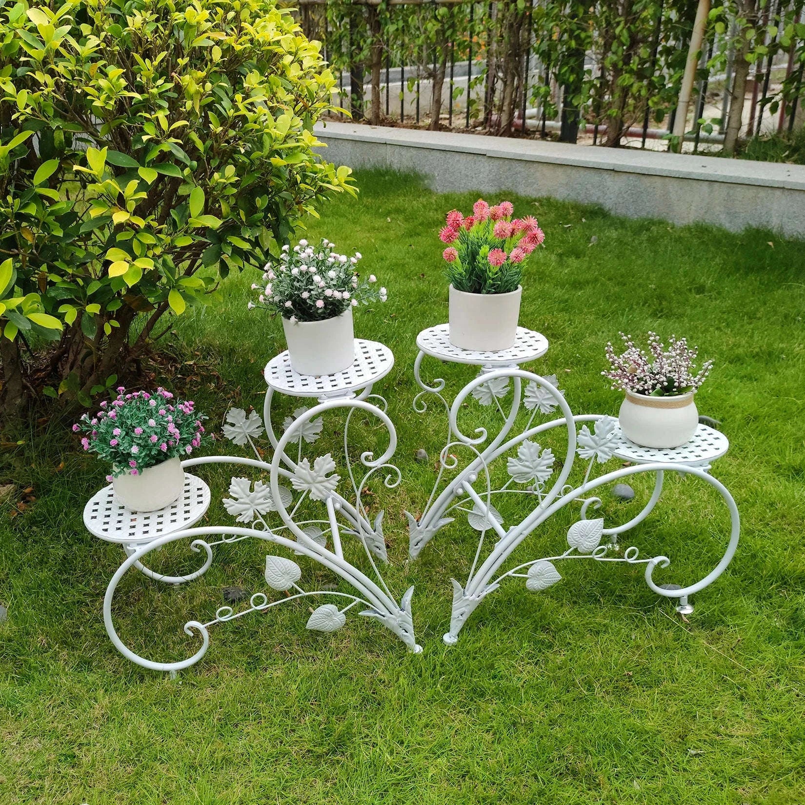 2PCS Classic Tall Plant Stand Art Flower Pot Holder Rack-black / United States