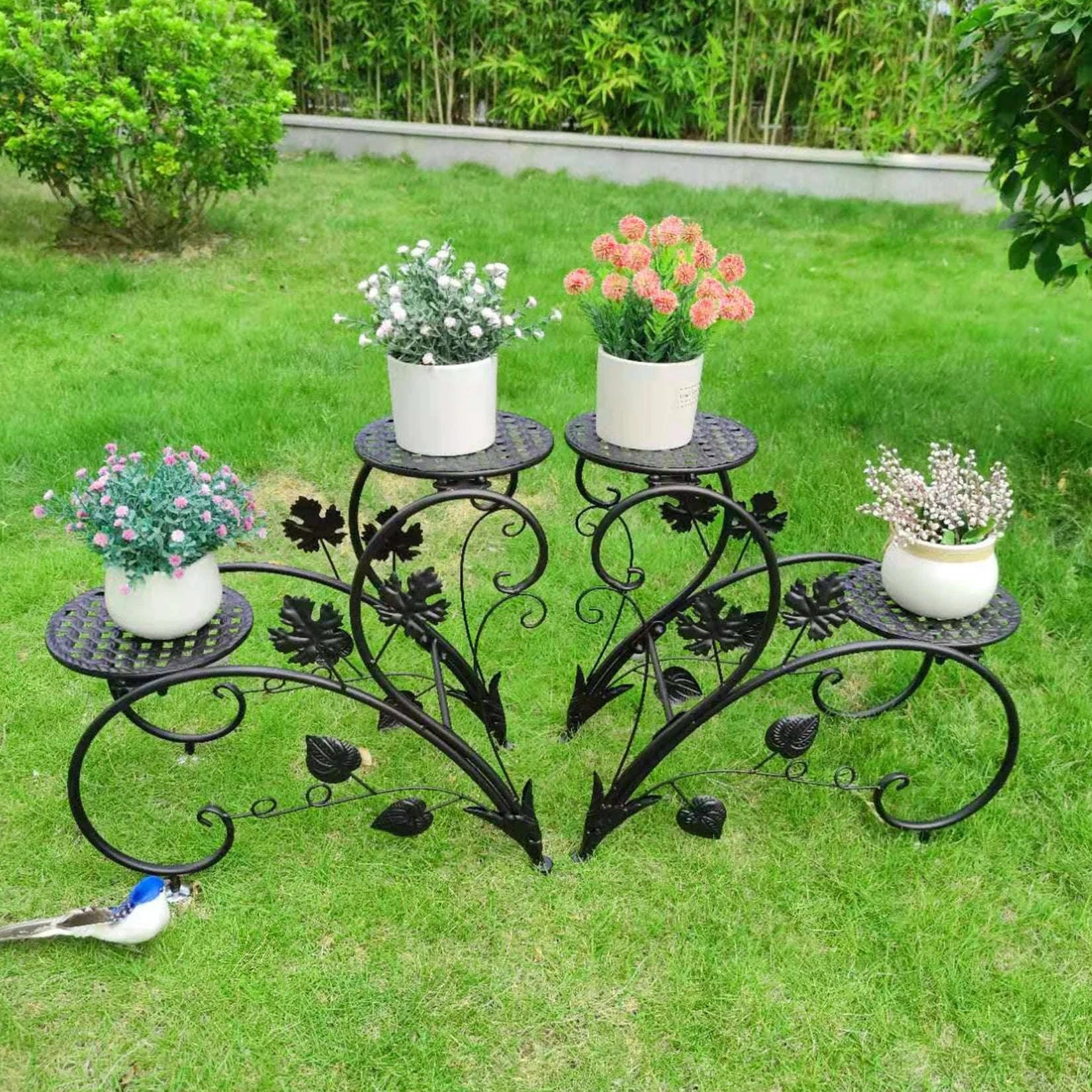 2PCS Classic Tall Plant Stand Art Flower Pot Holder Rack-black / United States