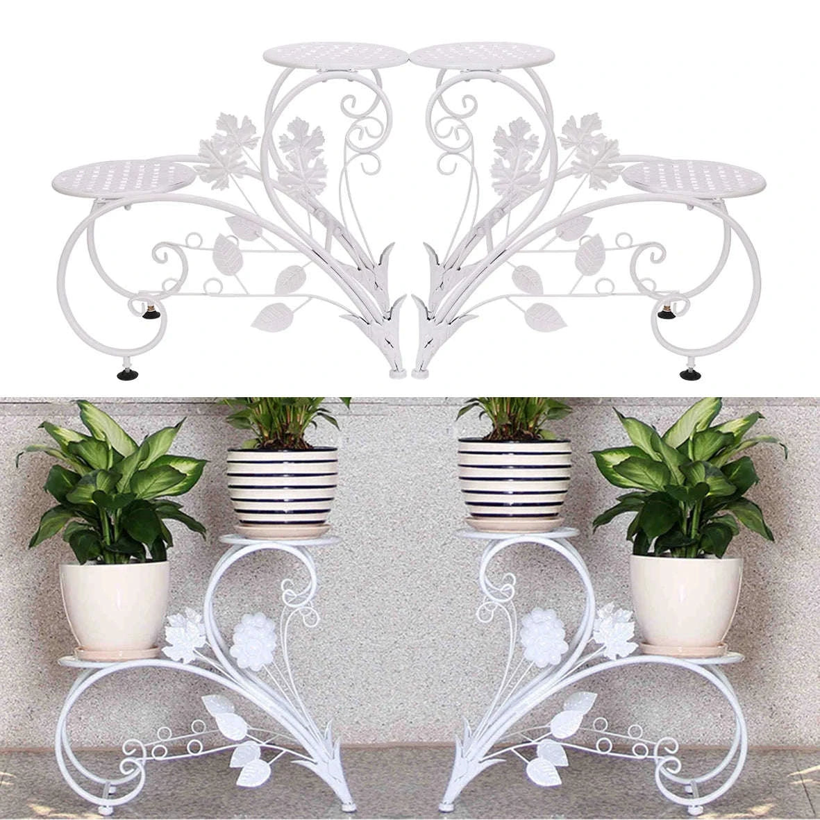 2PCS Classic Tall Plant Stand Art Flower Pot Holder Rack-black / United States