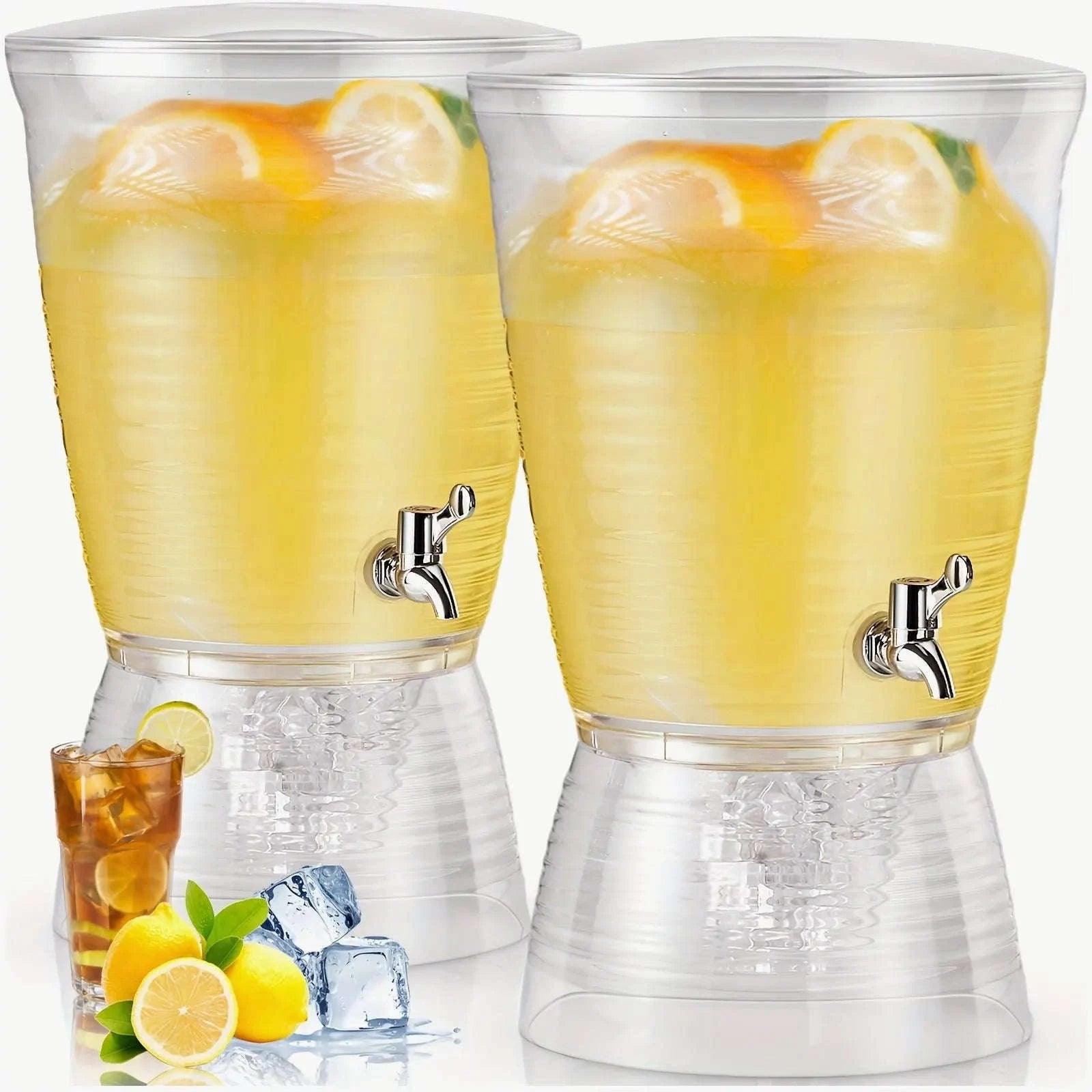 2pcs Clear Acrylic Beverage Dispenser Set – 10L (2.7 Gal) Countertop Drink Dispenser with Drip-Free Spigot, Detachable Base & Wi-Transparent / United States