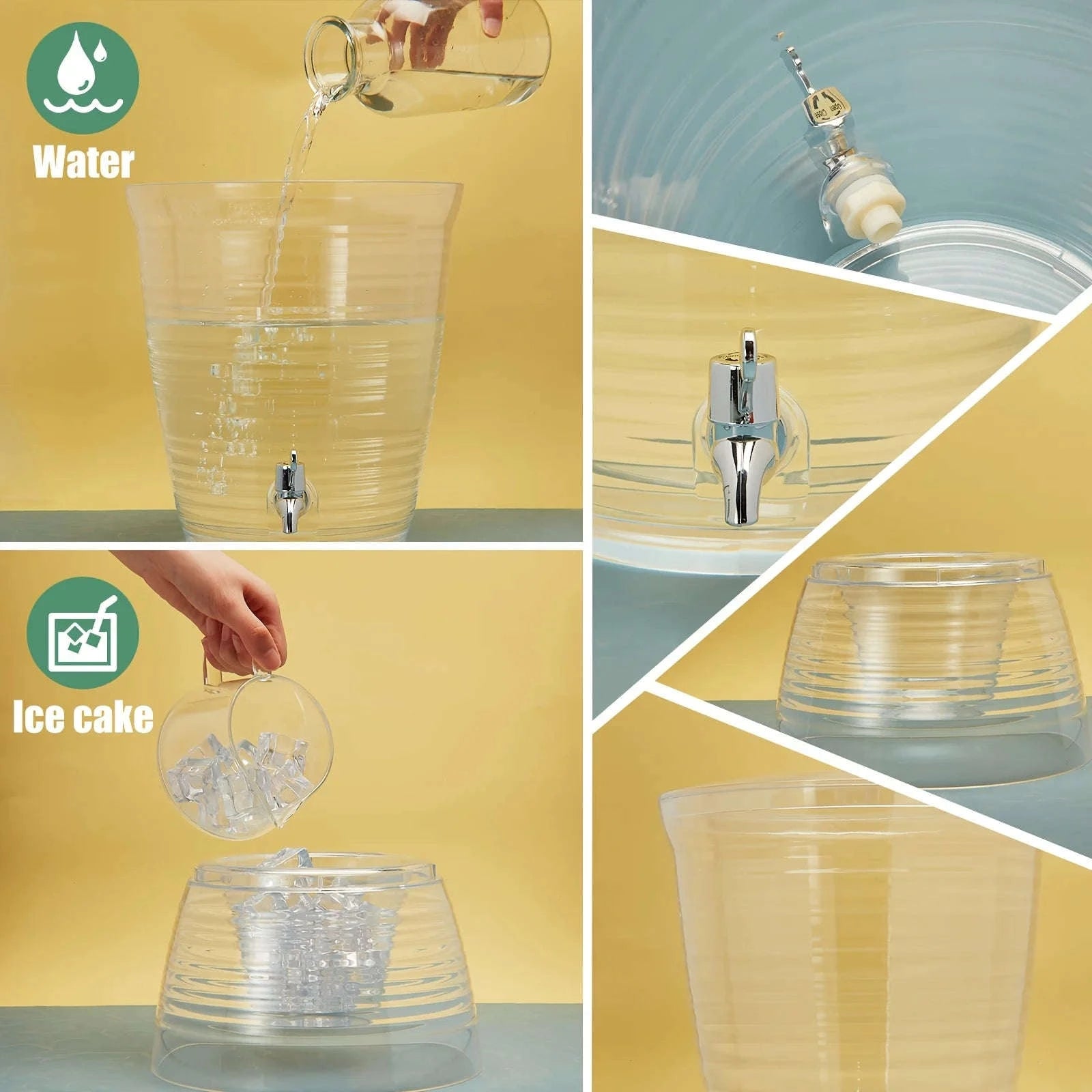 2pcs Clear Acrylic Beverage Dispenser Set – 10L (2.7 Gal) Countertop Drink Dispenser with Drip-Free Spigot, Detachable Base & Wi-Transparent / United States