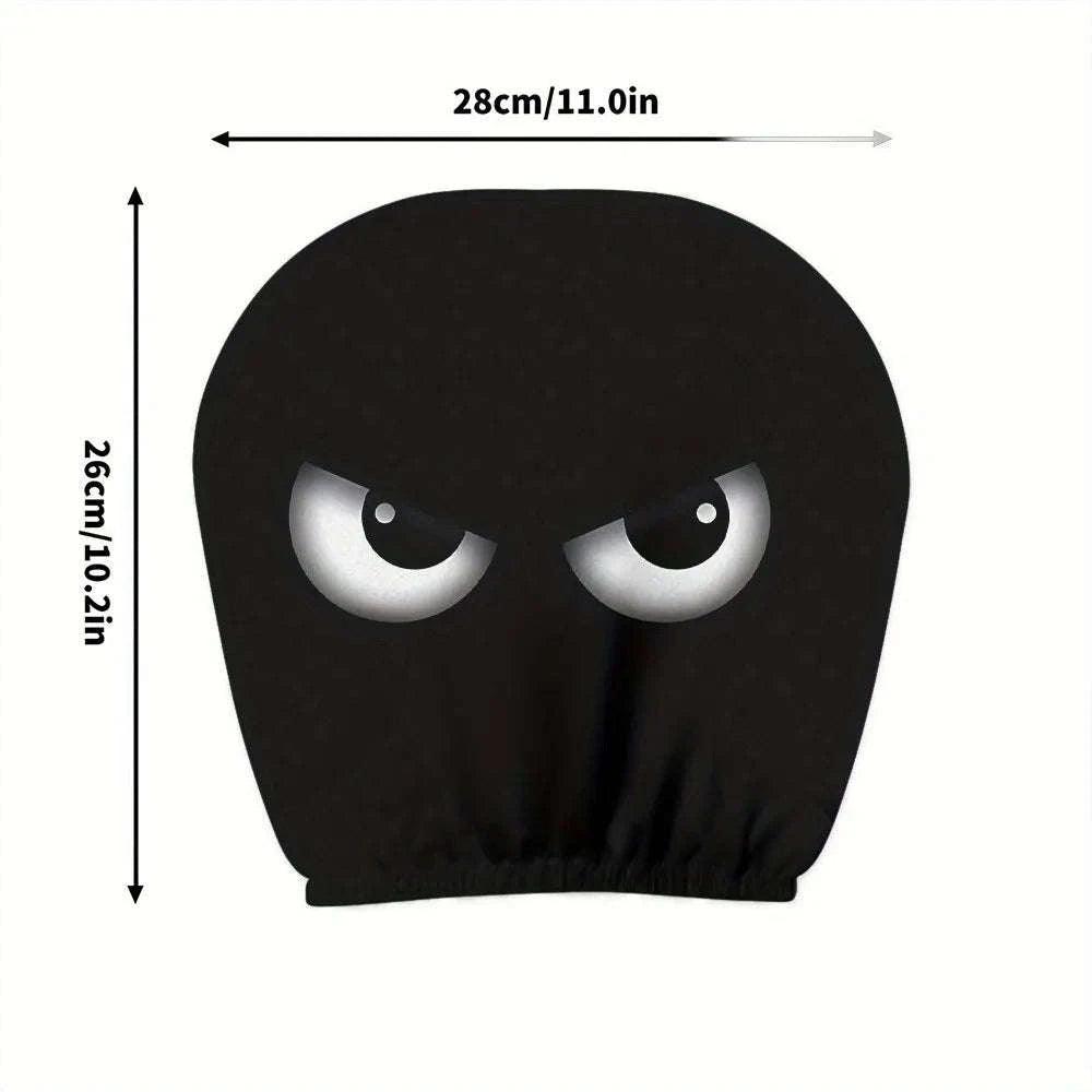 2PCS Funny Slanted Eyes Cartoon Print Car Headrest Covers-Black 2PCS