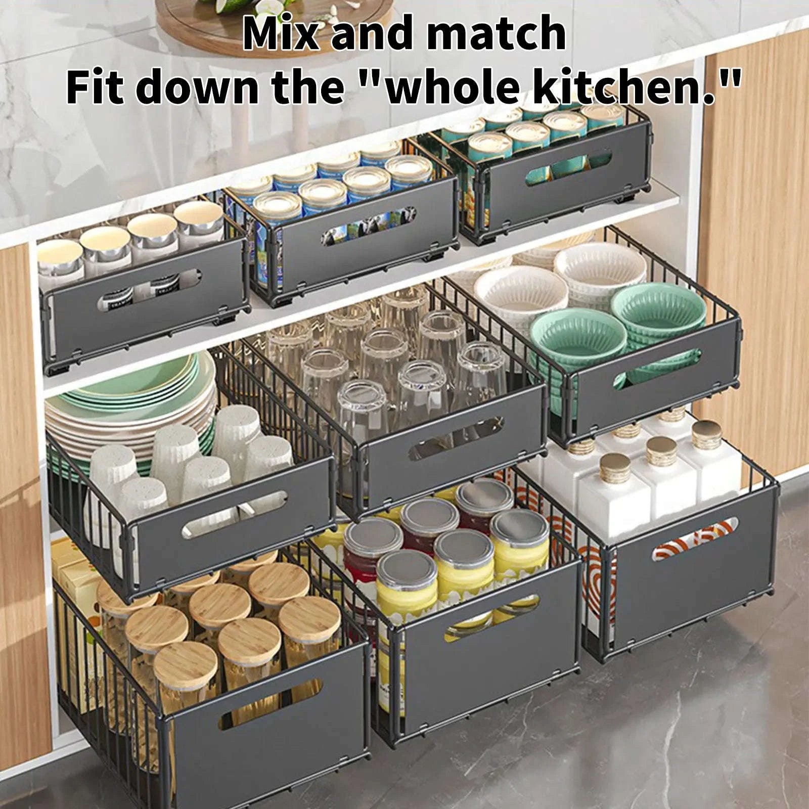 2PCS Pull Out Cabinet Organizer Rack Sliding Kitchen Storage-2pcs Tall / france