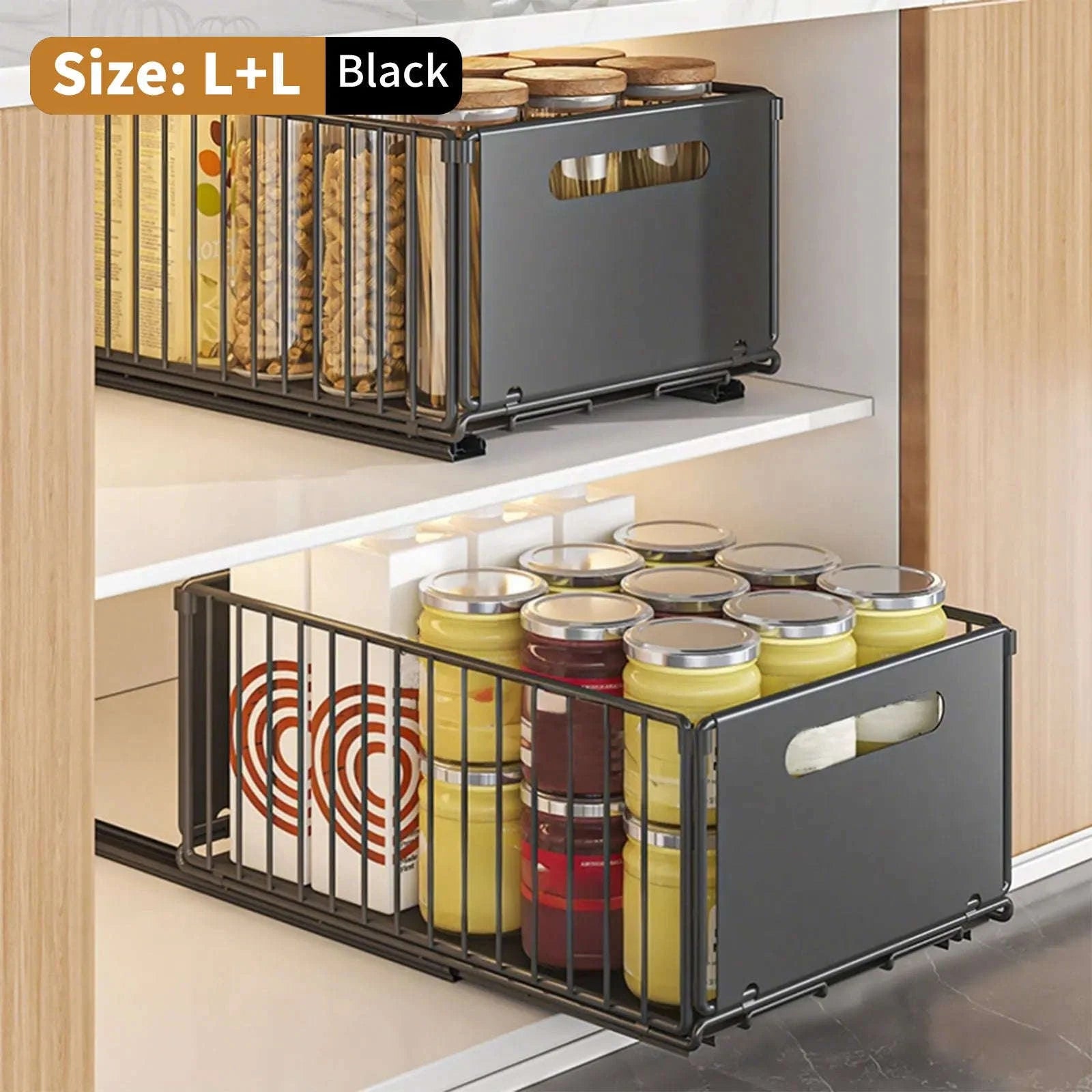 2PCS Pull Out Cabinet Organizer Rack Sliding Kitchen Storage-2pcs Tall / france