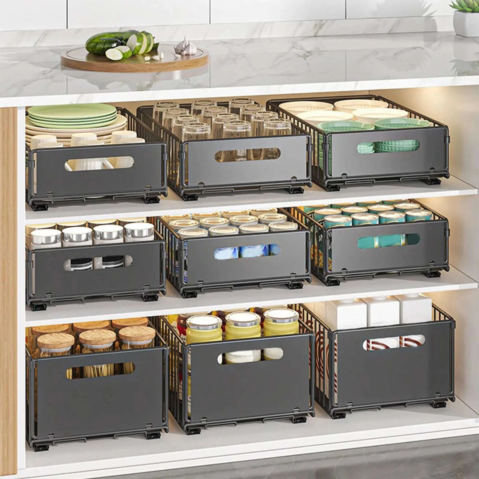 2PCS Pull Out Cabinet Organizer Rack Sliding Kitchen Storage-2pcs Tall / france