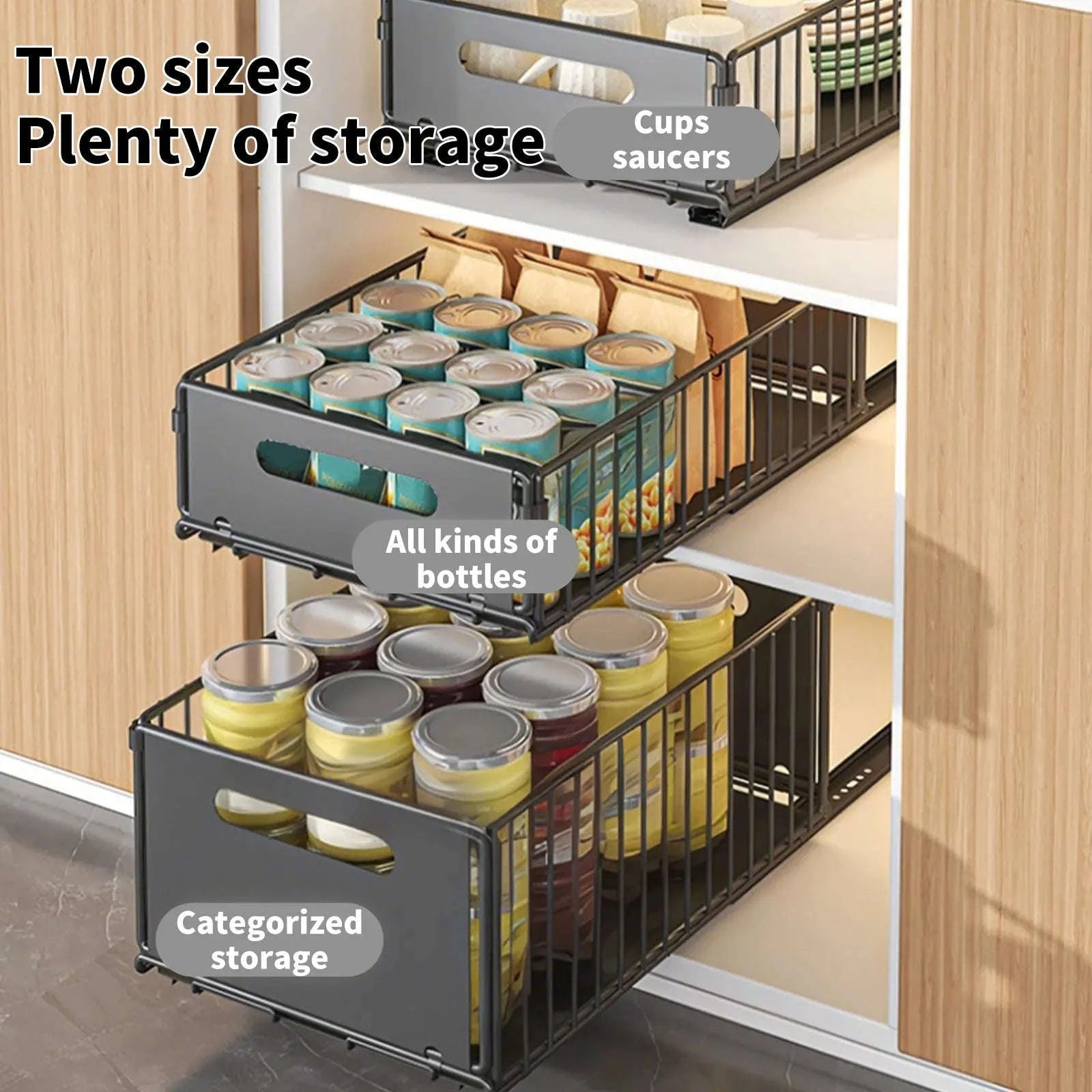 2PCS Pull Out Cabinet Organizer Rack Sliding Kitchen Storage-2pcs Tall / france