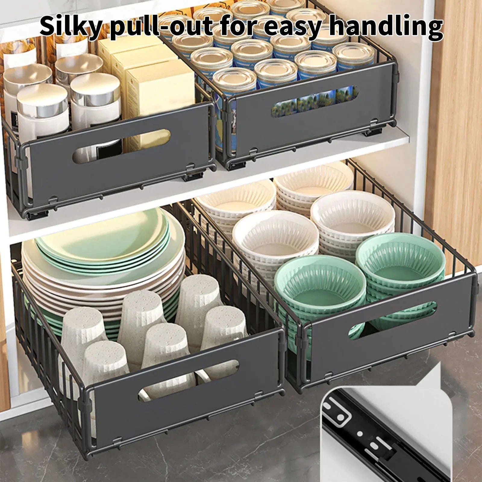 2PCS Pull Out Cabinet Organizer Rack Sliding Kitchen Storage-2pcs Tall / france