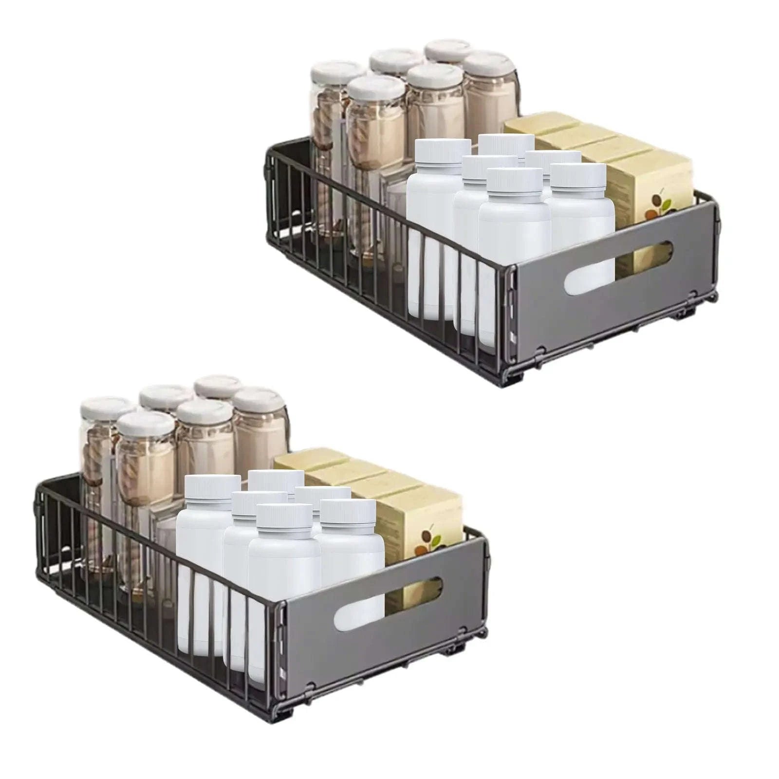 2PCS Pull Out Cabinet Organizer Rack Sliding Kitchen Storage-2pcs Tall / france