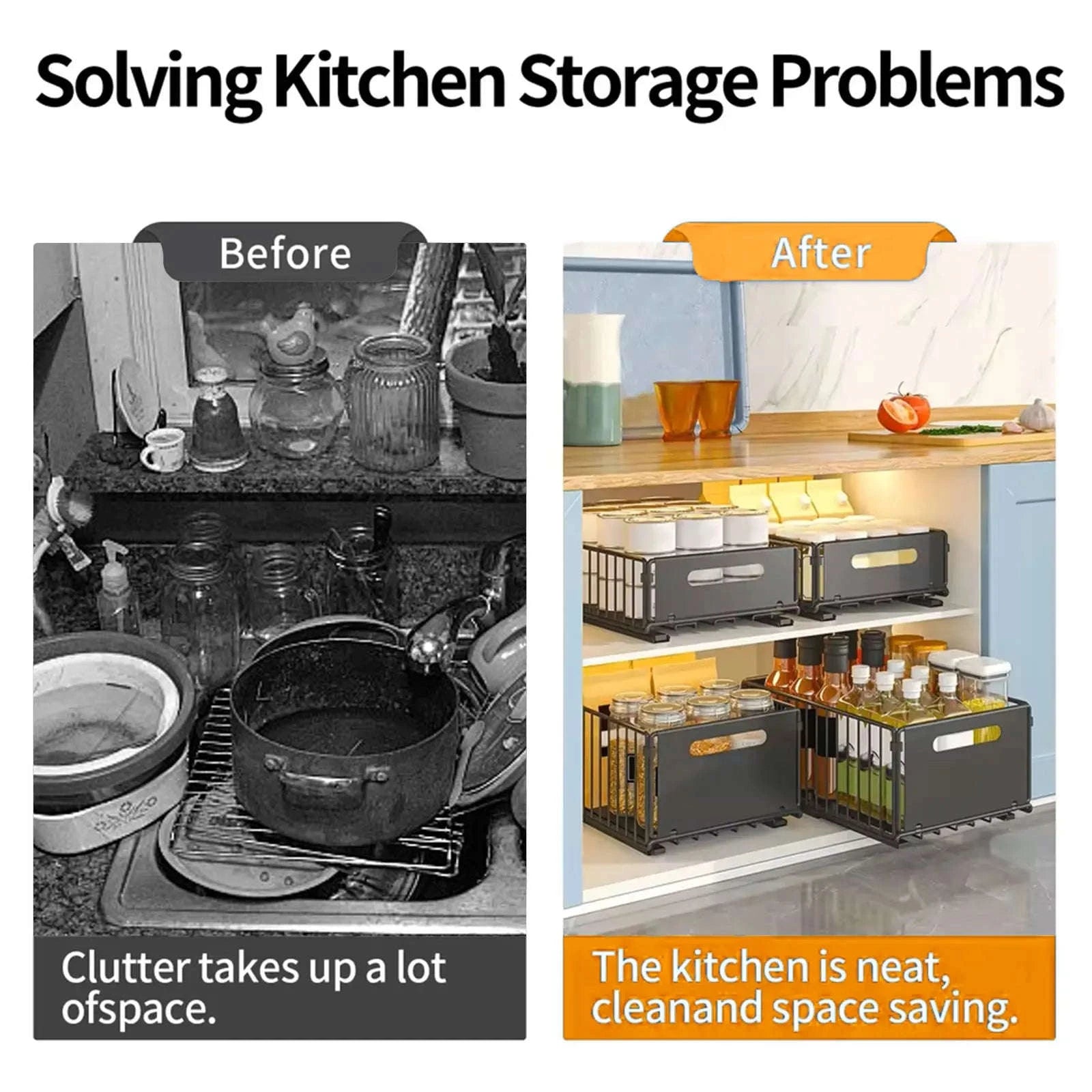 2PCS Pull Out Cabinet Organizer Rack Sliding Kitchen Storage-2pcs Tall / france