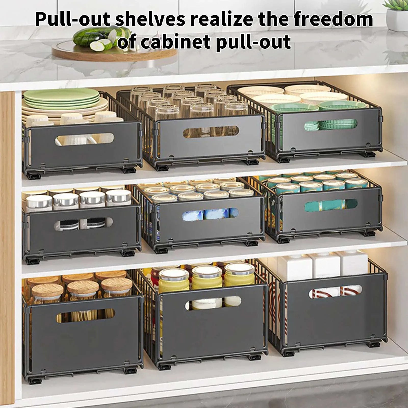 2PCS Pull Out Cabinet Organizer Rack Sliding Kitchen Storage-2pcs Tall / france