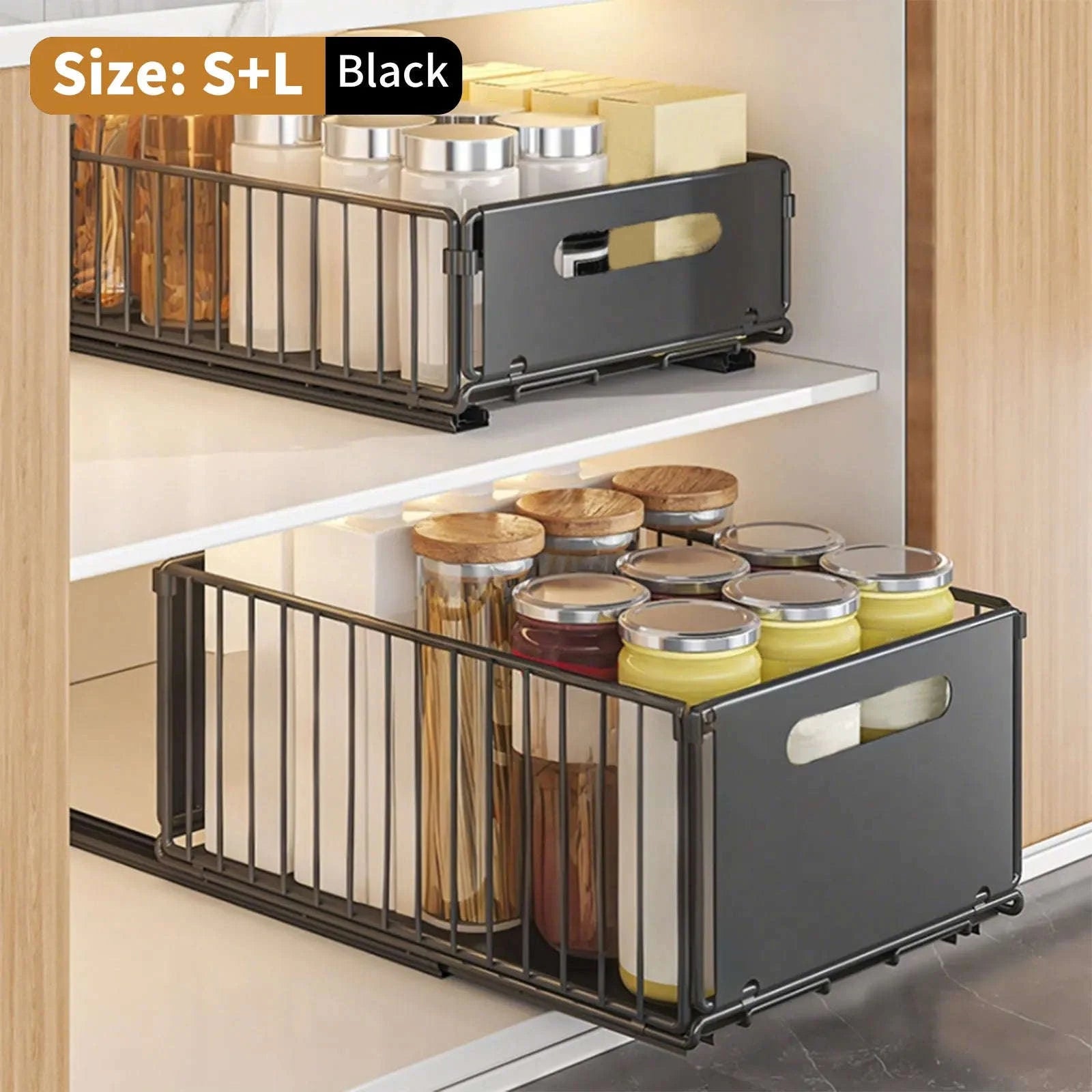 2PCS Pull Out Cabinet Organizer Rack Sliding Kitchen Storage-2pcs Tall / france