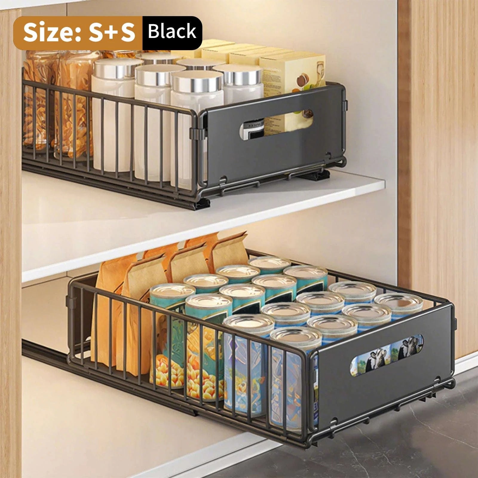 2PCS Pull Out Cabinet Organizer Rack Sliding Kitchen Storage-2pcs Tall / france