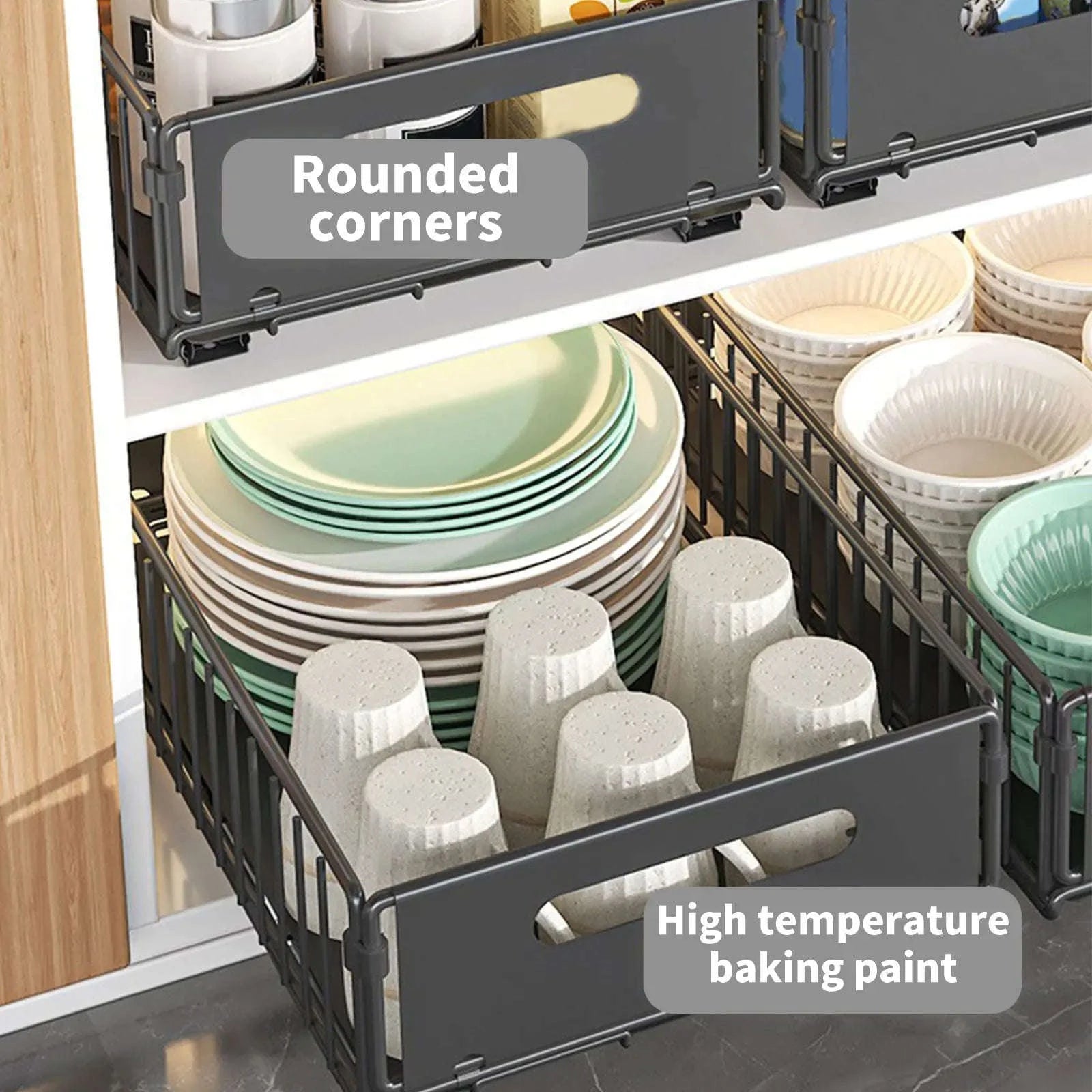 2PCS Pull Out Cabinet Organizer Rack Sliding Kitchen Storage-2pcs Tall / france