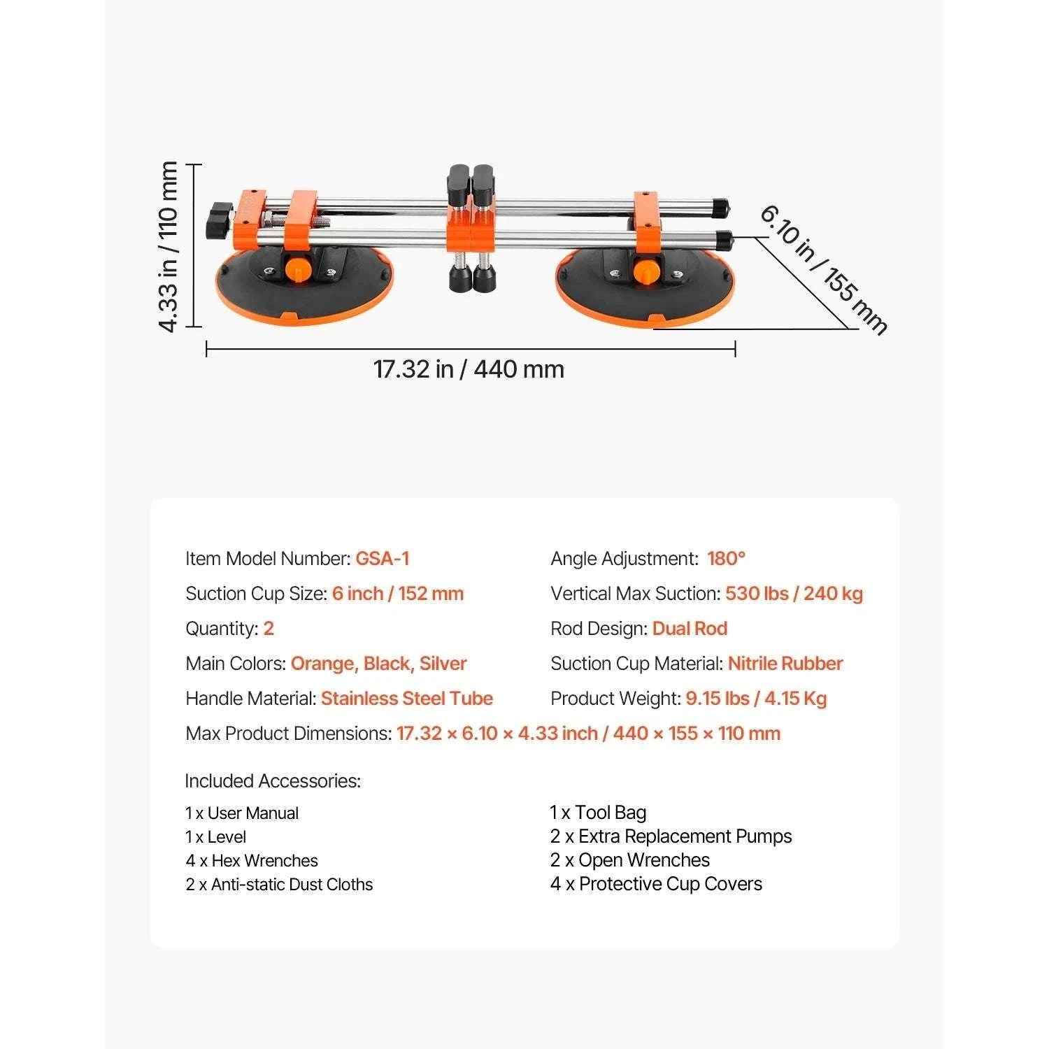 2PCS Seam Setter with 6in Vacuum Cups for Tile & Stone Leveling-2 Packs / CZECH REPUBLIC