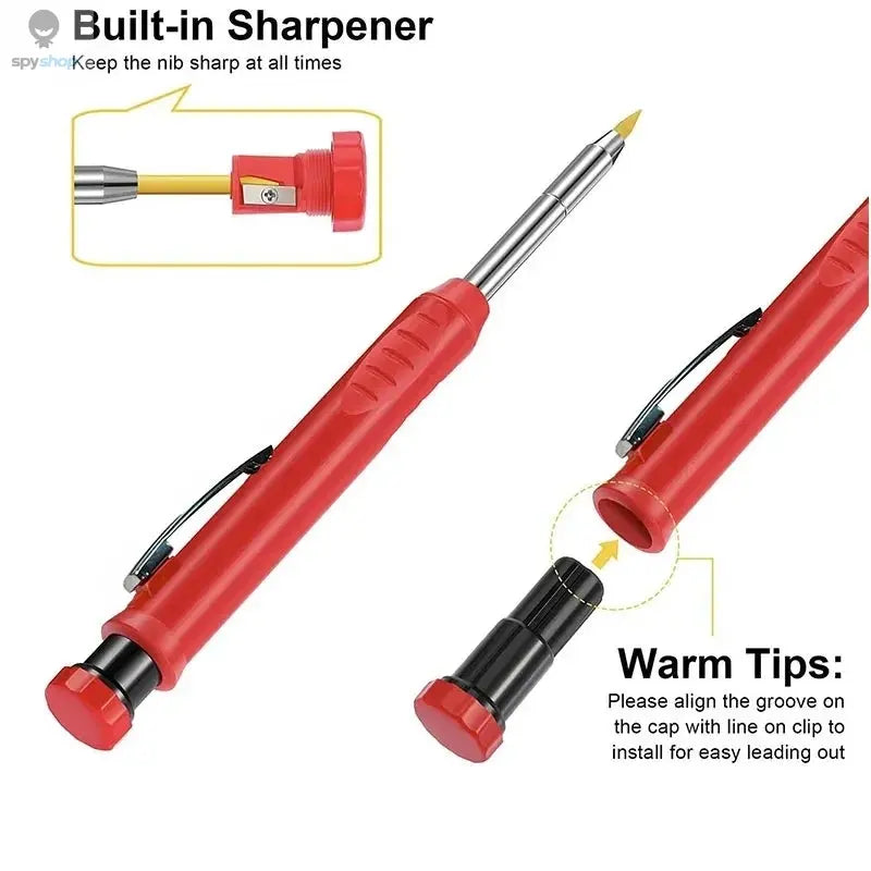 2pcs/set 2.8mm Carpenter Mechanical Pencil with Sharpener for Woodworking Construction Long Head Carpenter Pencil Stationery Spy-shop.com