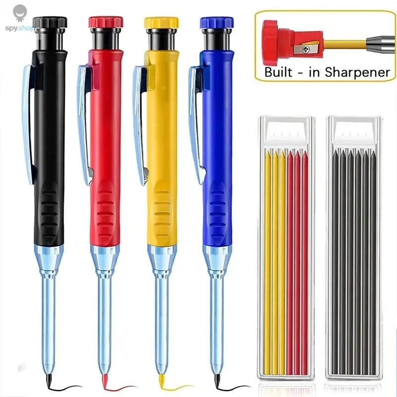 2pcs/set 2.8mm Carpenter Mechanical Pencil with Sharpener for Woodworking Construction Long Head Carpenter Pencil Stationery Spy-shop.com