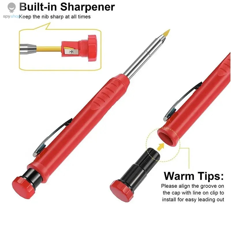 2pcs/set 2.8mm Carpenter Mechanical Pencil with Sharpener for Woodworking Construction Long Head Carpenter Pencil Stationery Spy-shop.com