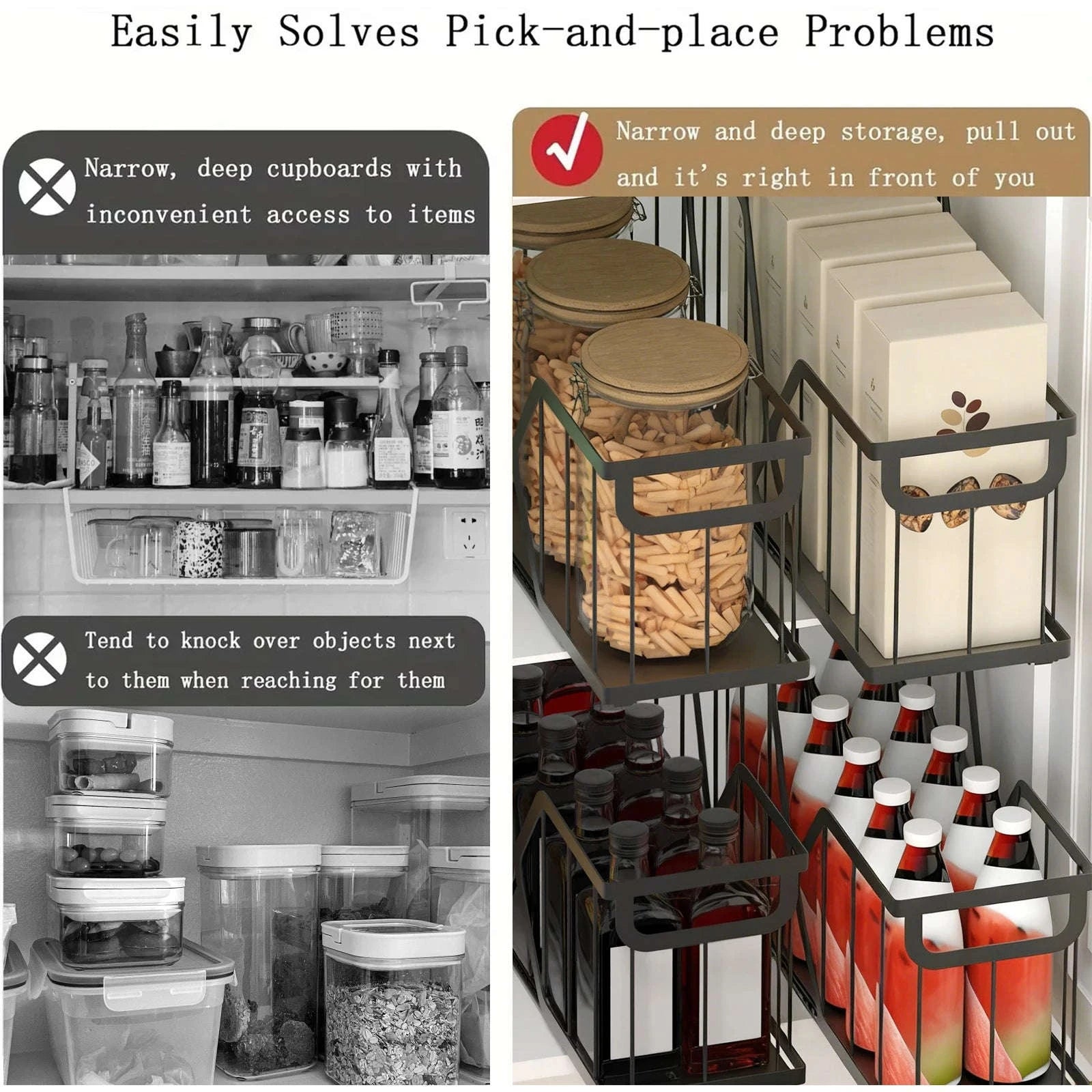 2pcs Slim Pull-Out Cabinet Organizer 14cm Narrow Storage Rack-a set / france