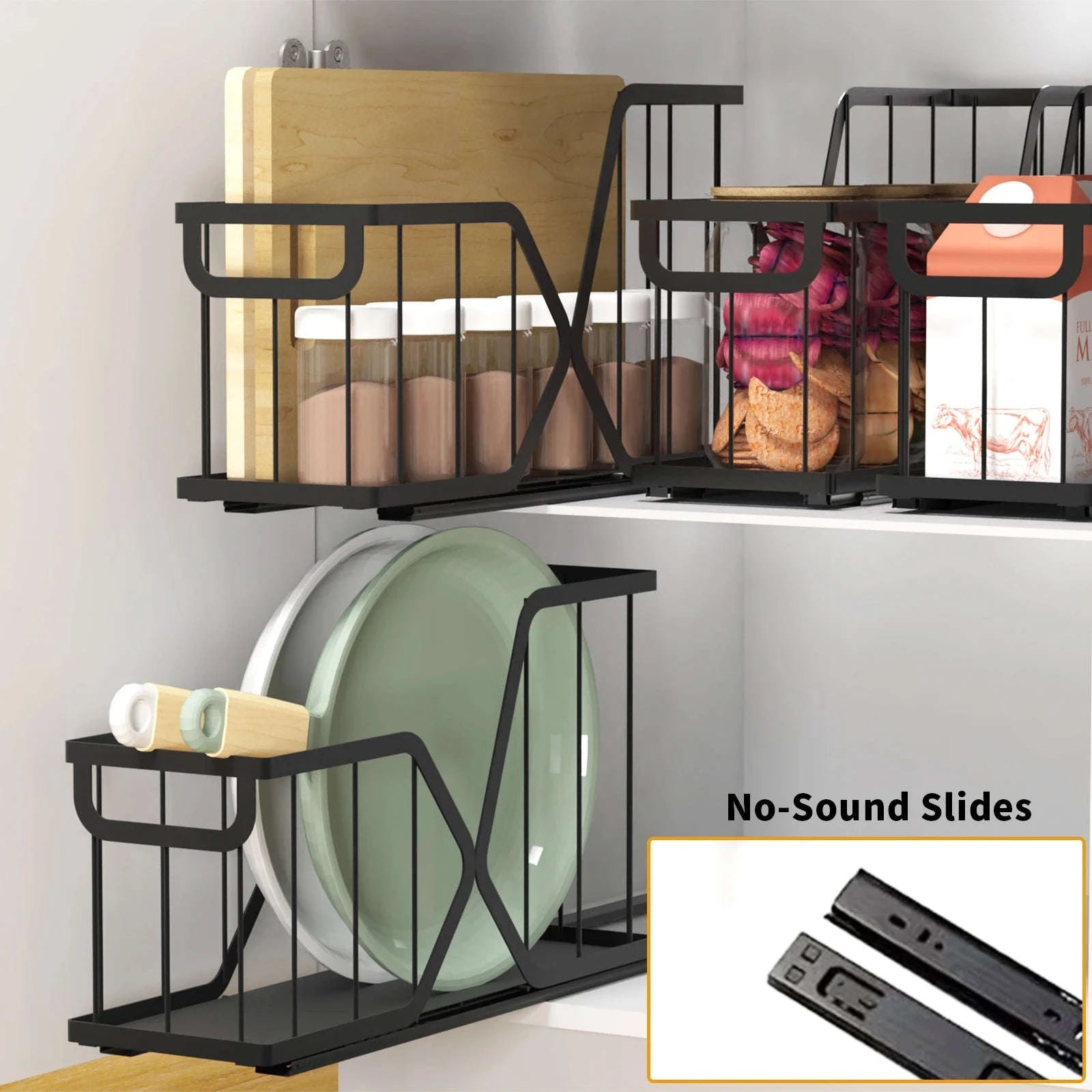 2pcs Slim Pull-Out Cabinet Organizer 14cm Narrow Storage Rack-a set / france