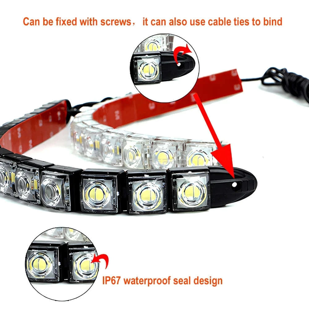 2X Waterproof DRL 6Chips Led Car Auto Decorative Flexible Daytime Running Light Driving Led Strip Headlight Fog Backup Trunk Led-White