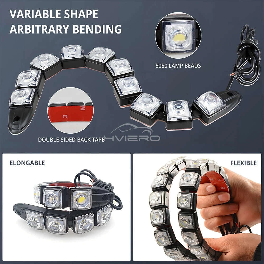 2X Waterproof DRL 6Chips Led Car Auto Decorative Flexible Daytime Running Light Driving Led Strip Headlight Fog Backup Trunk Led-White