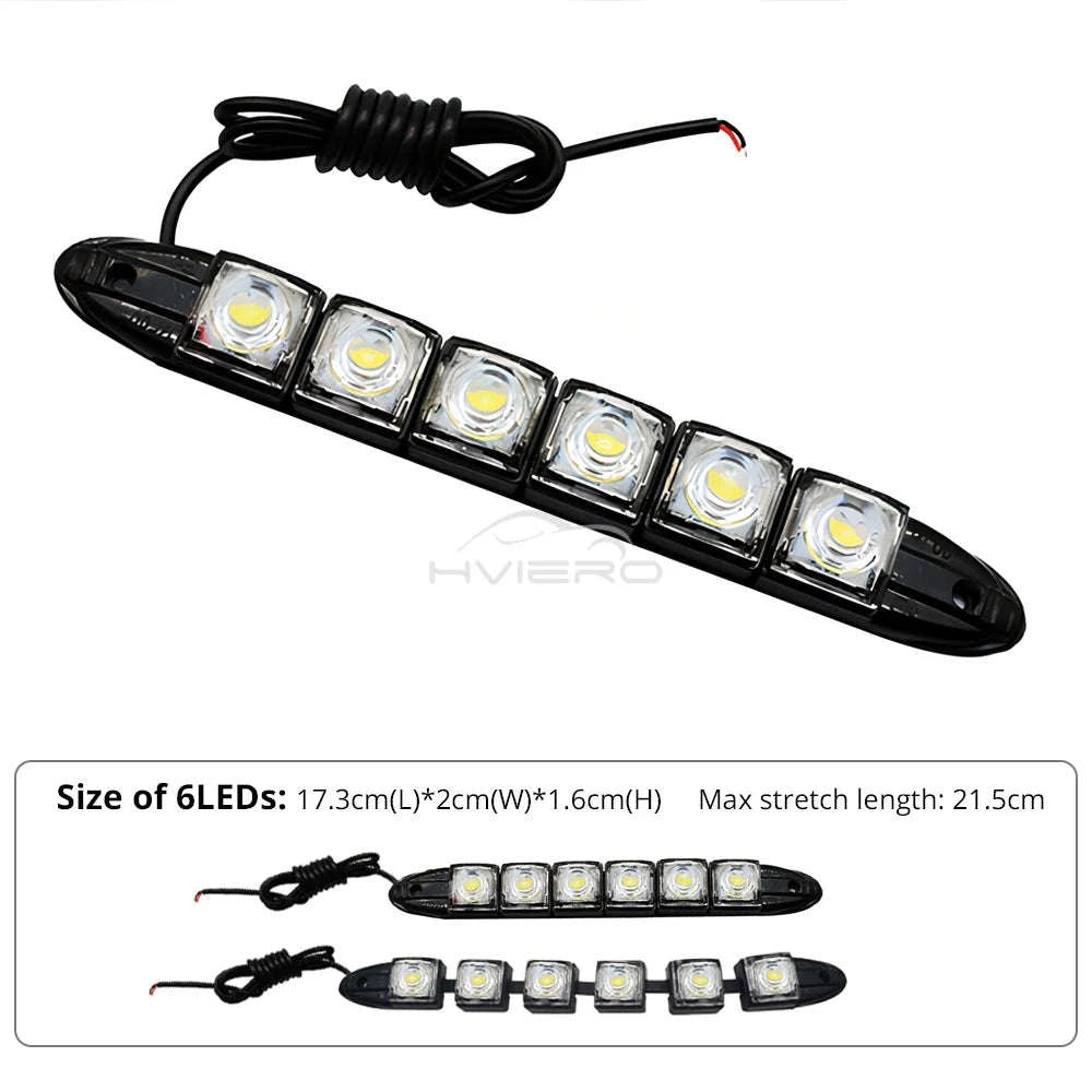 2X Waterproof DRL 6Chips Led Car Auto Decorative Flexible Daytime Running Light Driving Led Strip Headlight Fog Backup Trunk Led-White