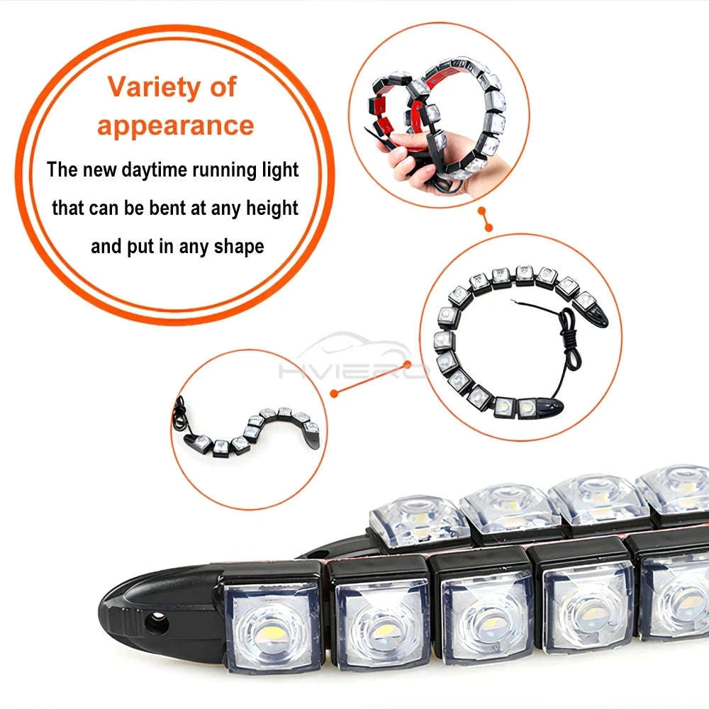 2X Waterproof DRL 6Chips Led Car Auto Decorative Flexible Daytime Running Light Driving Led Strip Headlight Fog Backup Trunk Led-White
