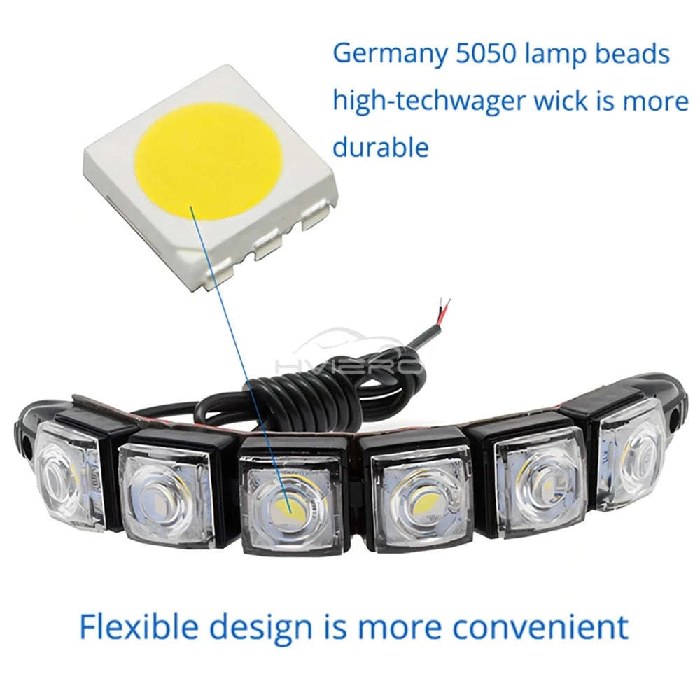2X Waterproof DRL 6Chips Led Car Auto Decorative Flexible Daytime Running Light Driving Led Strip Headlight Fog Backup Trunk Led-White
