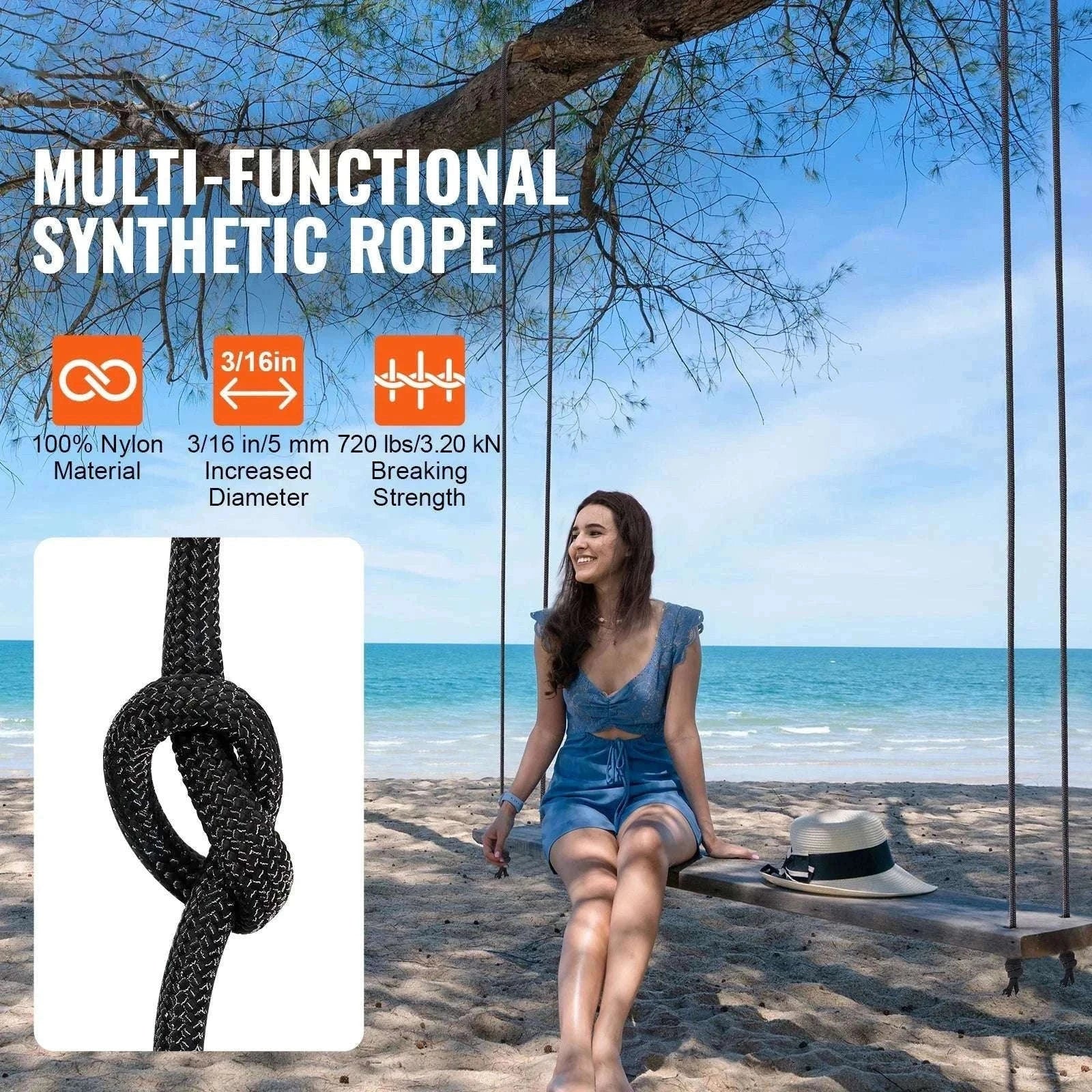 3/16" Nylon Rope 1000 ft 32-Strand Braided Cord with Reel-250ft / United States