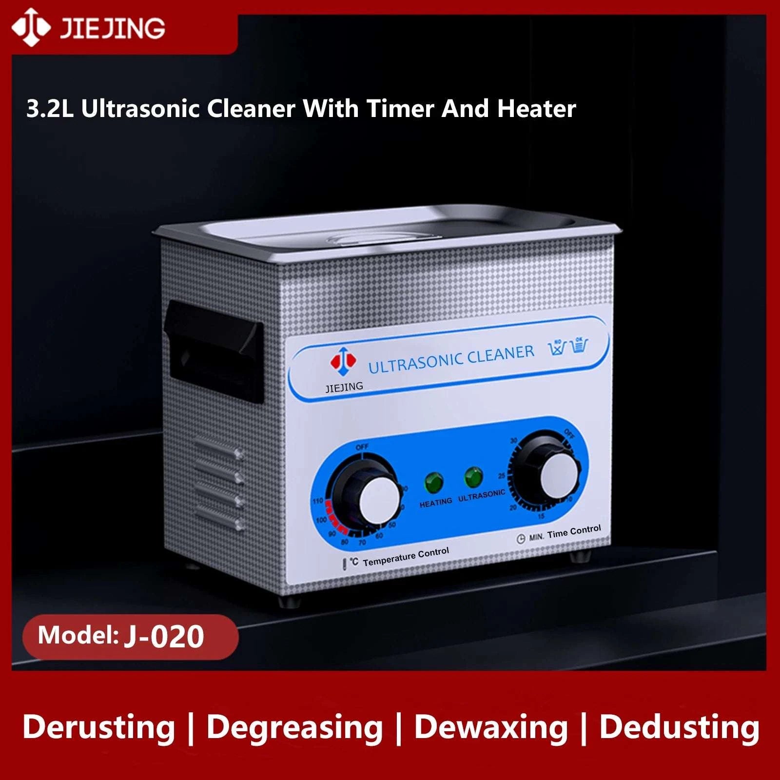 3.2L Ultrasonic Cleaner 40kHz Heated Bath for Jewelry & Glasses-220V-Digital Control / EU / China Mainland