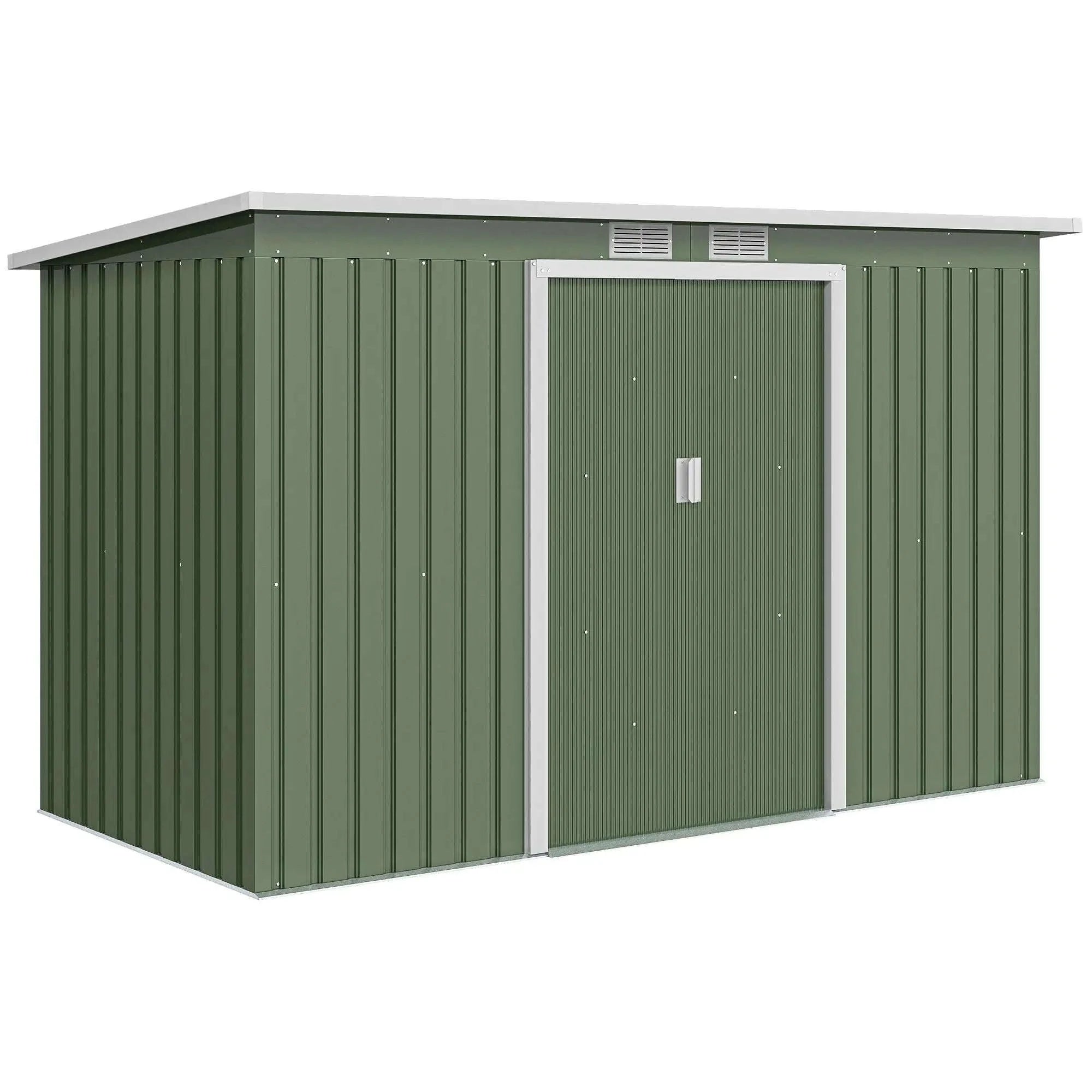 3.2m² Shed Garden Storage with Two Sliding Doors and Steel Base-green / france