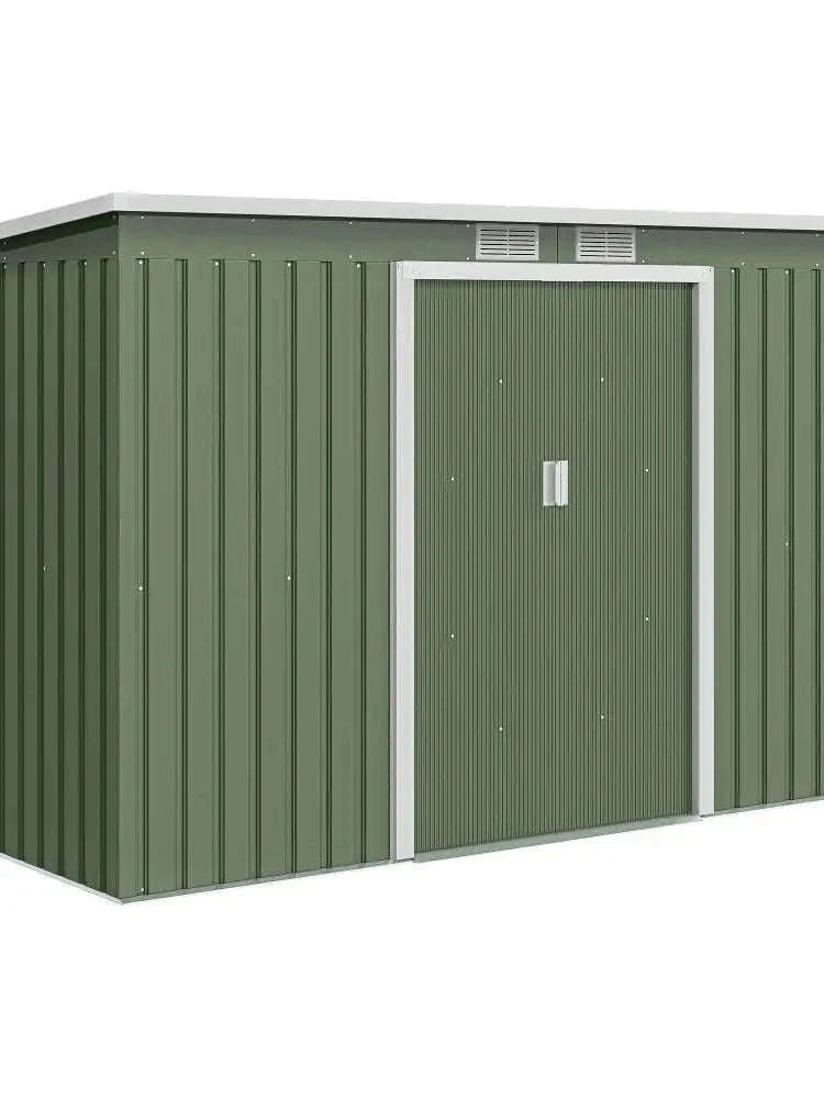 3.2m² Shed Garden Storage with Two Sliding Doors and Steel Base-green / france