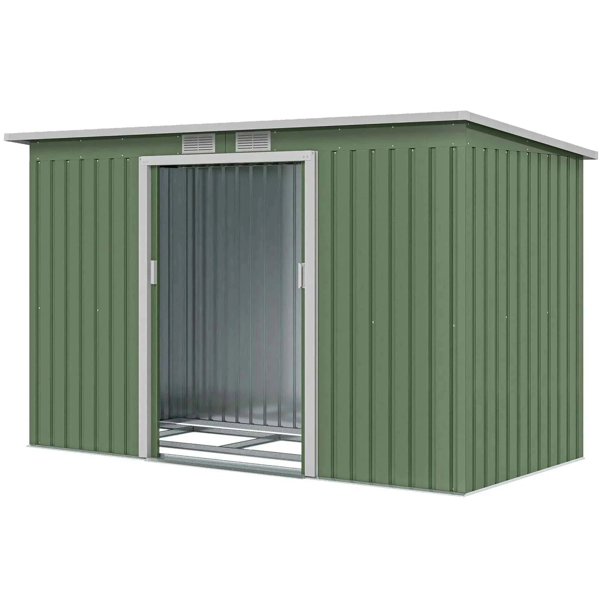3.2m² Shed Garden Storage with Two Sliding Doors and Steel Base-green / france