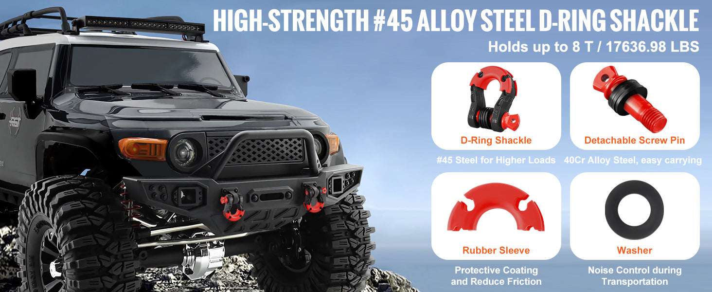 3/4" D-Ring Shackle Set with 7/8" Pin for Off-Road Recovery (2pcs)-Red / spain