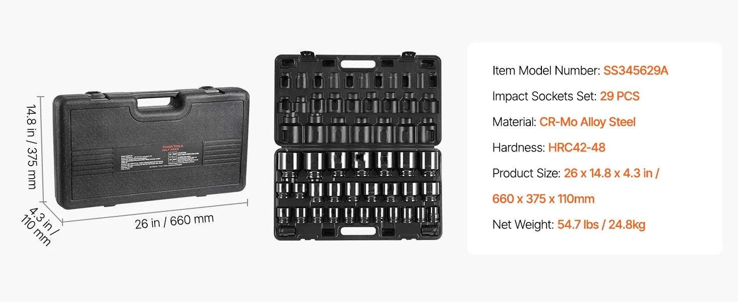3/4 Inch Drive Impact Socket Set – 29 Piece 6-Point Heavy Duty Kit-United States