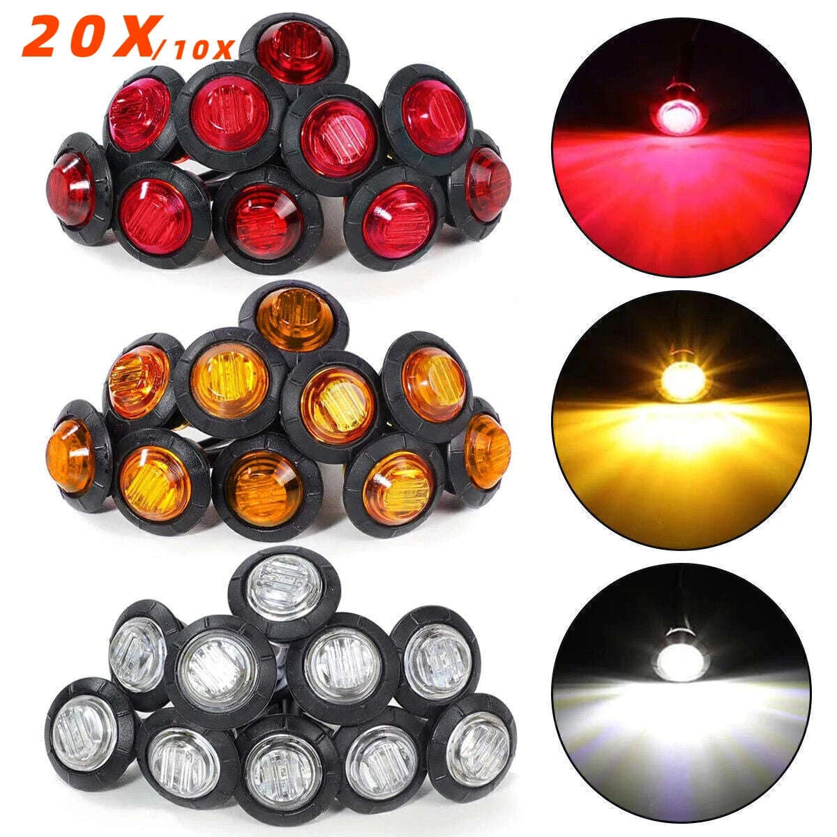 3/4-Inch LED Side Marker Lights for 12V Vehicles-Blue / 20PCS