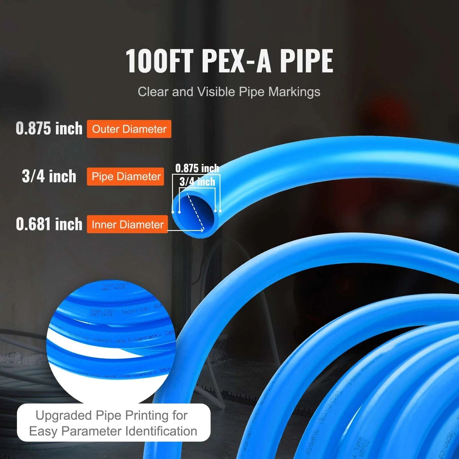 3/4 Inch PEX-A Pipe 100 Ft Flexible Tubing for Hot & Cold Water-PEX-A Blue / United States