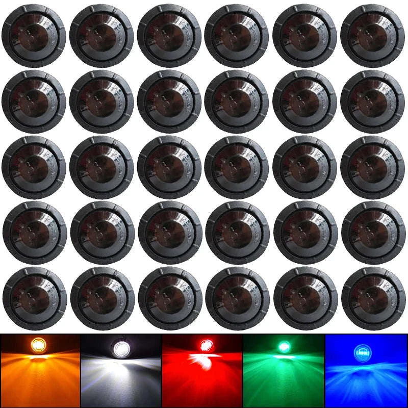 3/4" Round LED Side Marker Light for Truck Trailer Boat-Green / 12V 20PCS